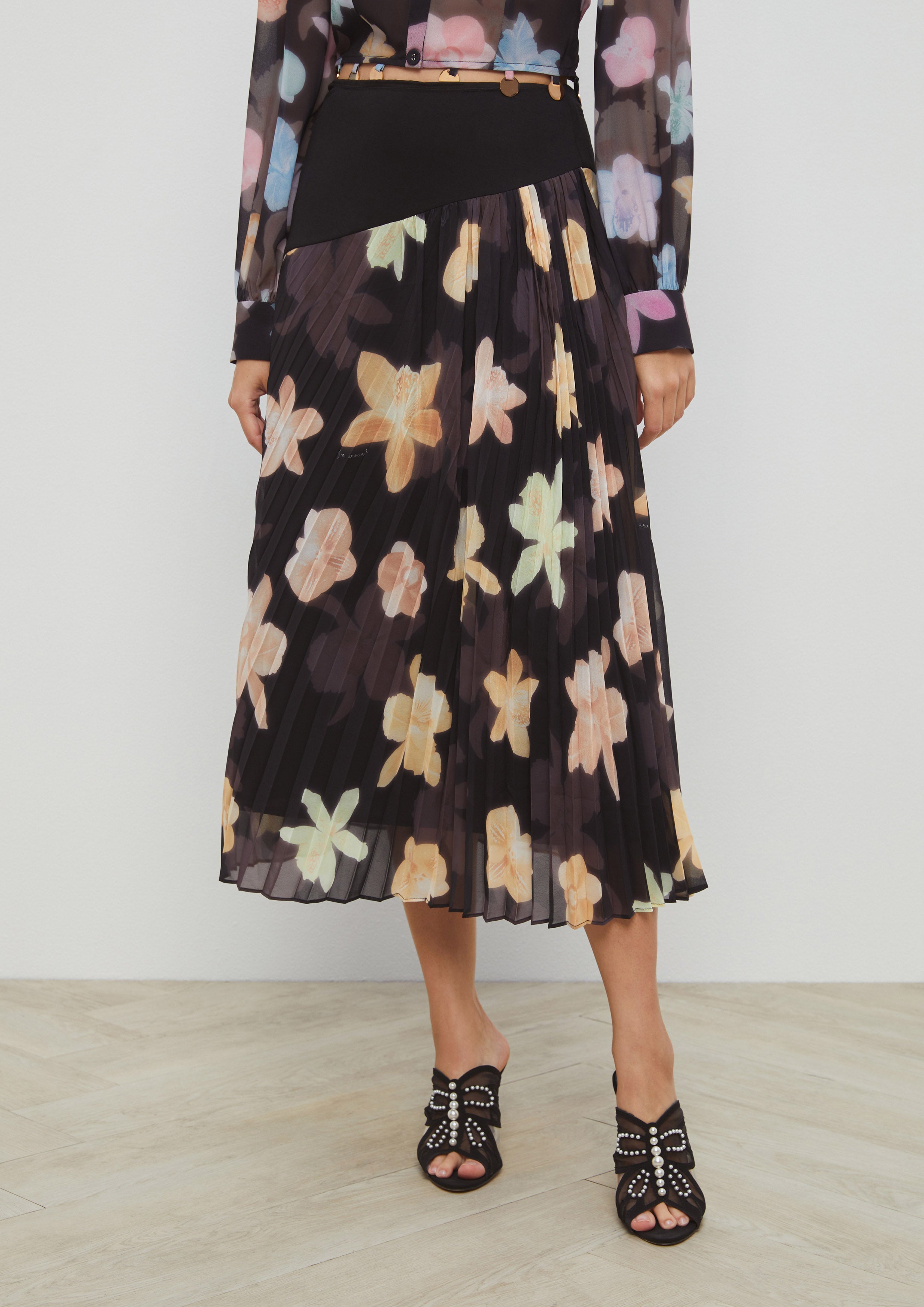 Floral Print Pleated Skirt Eclipse Garden