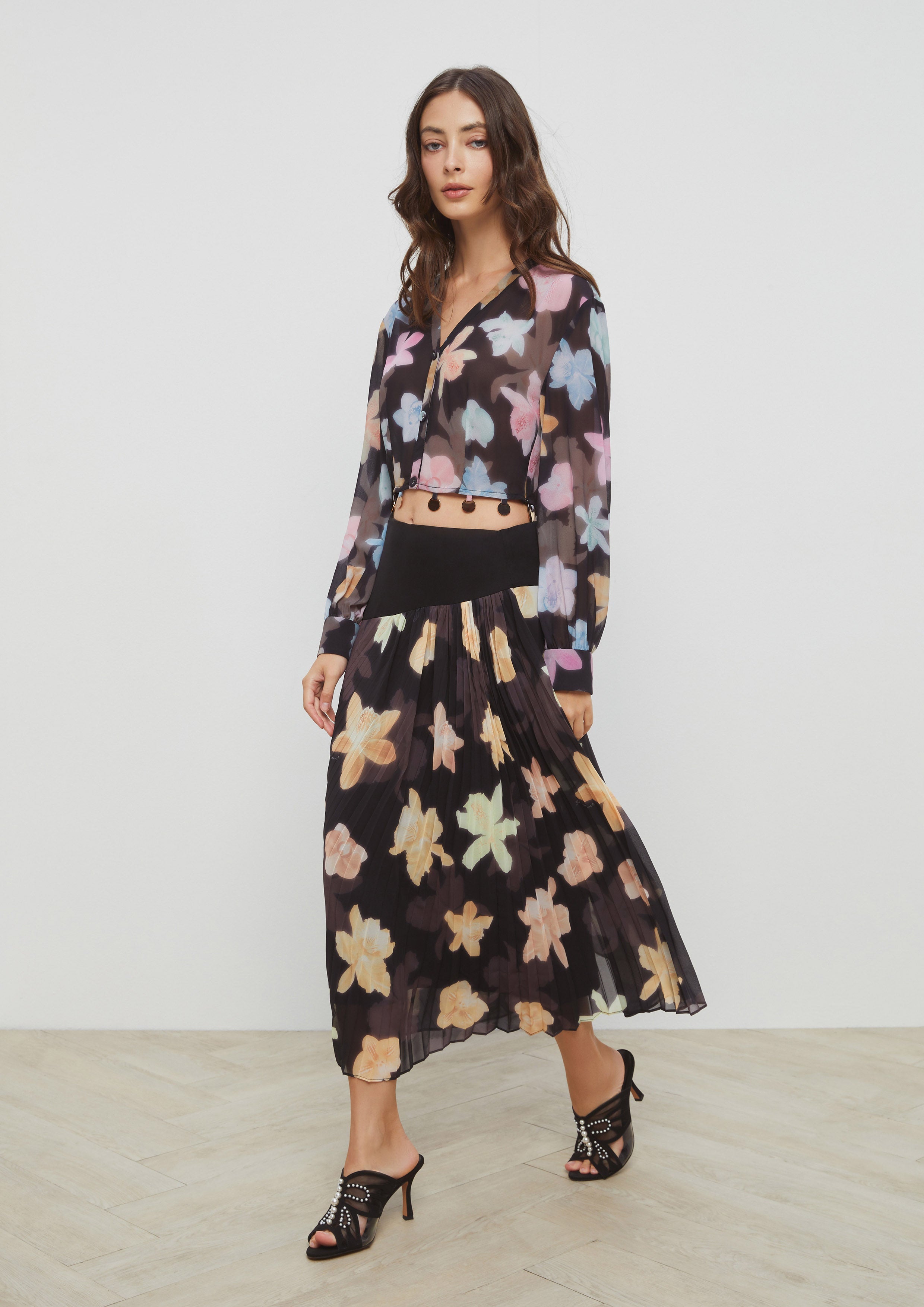 Floral Print Pleated Skirt Eclipse Garden