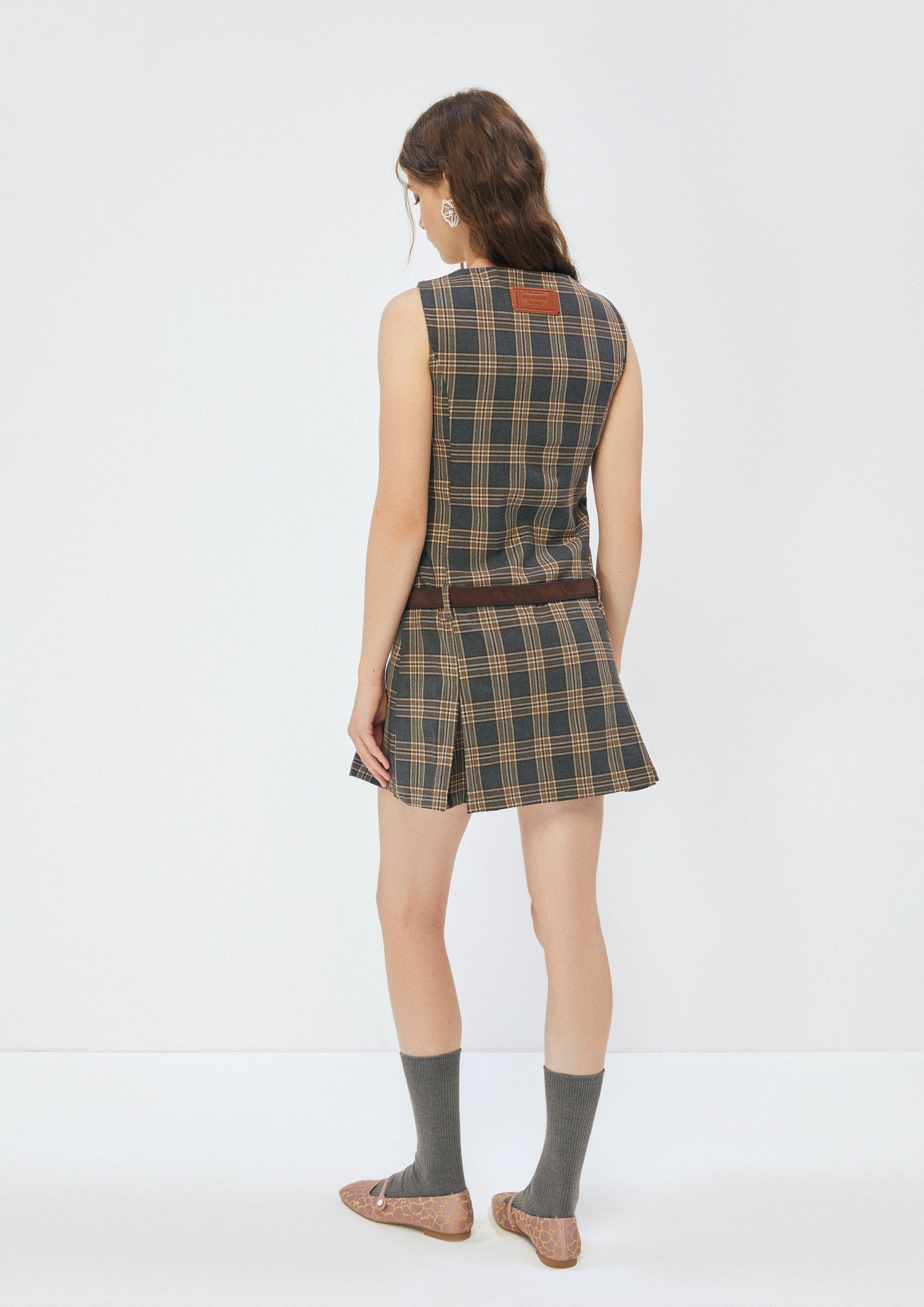 Checked Sleeveless Mini Dress Safari Vibe