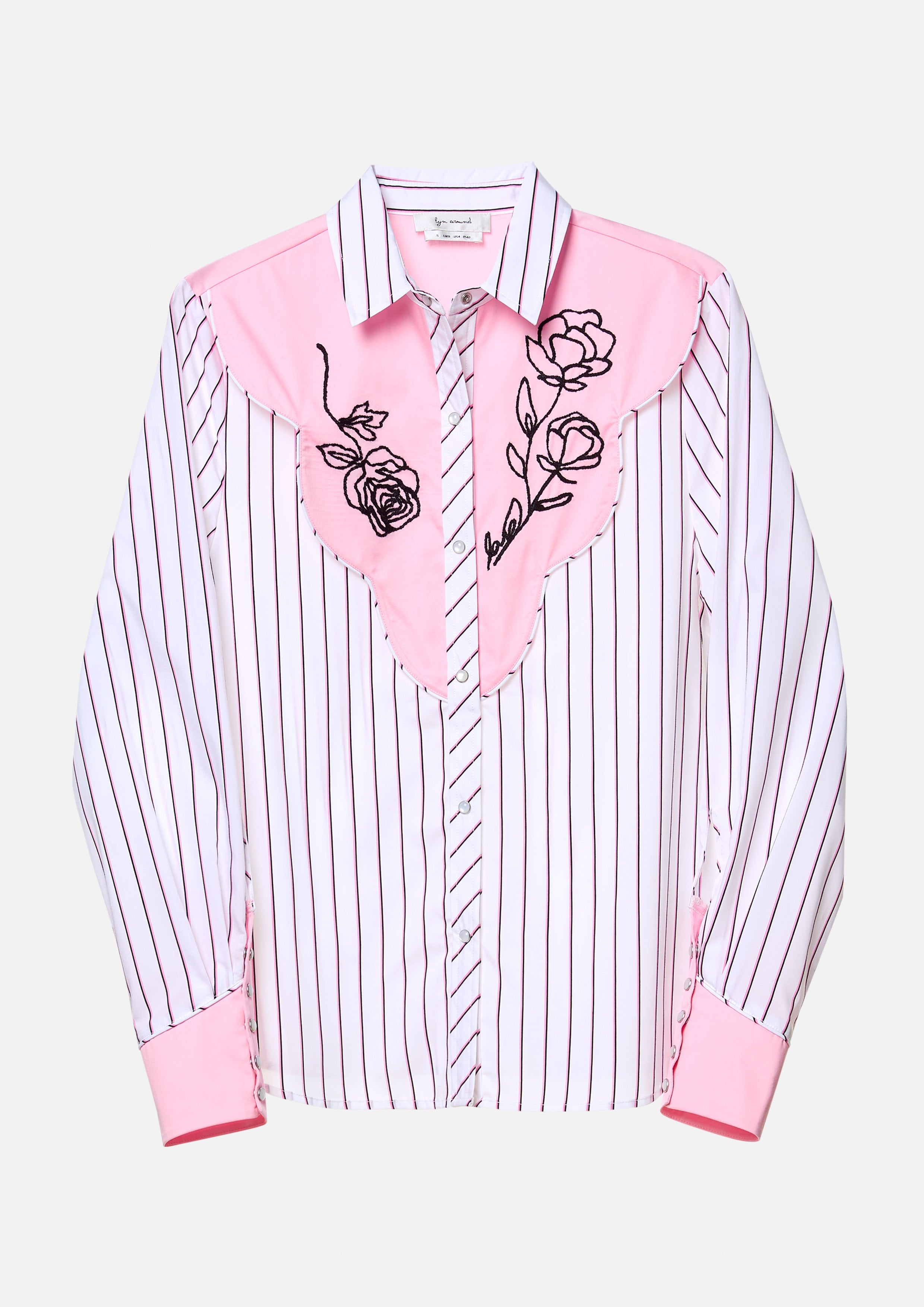 เสื้อเชิ้ตแขนยาวลายทางปักลายดอกกุหลาบ คอลเลกชัน Ndoto Field