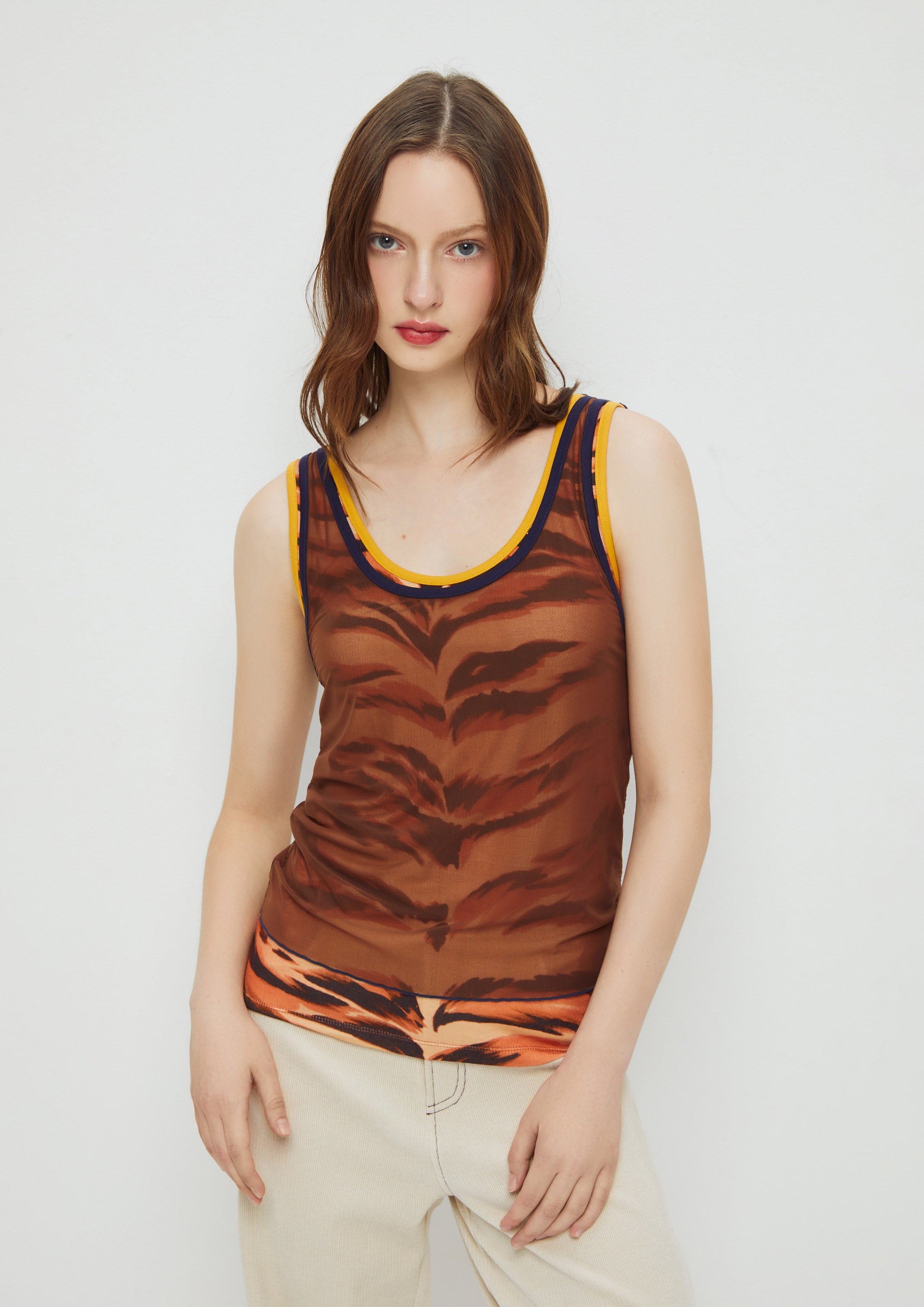 Tiger Print With Sheer Overlay Tank Top King Shere Khan
