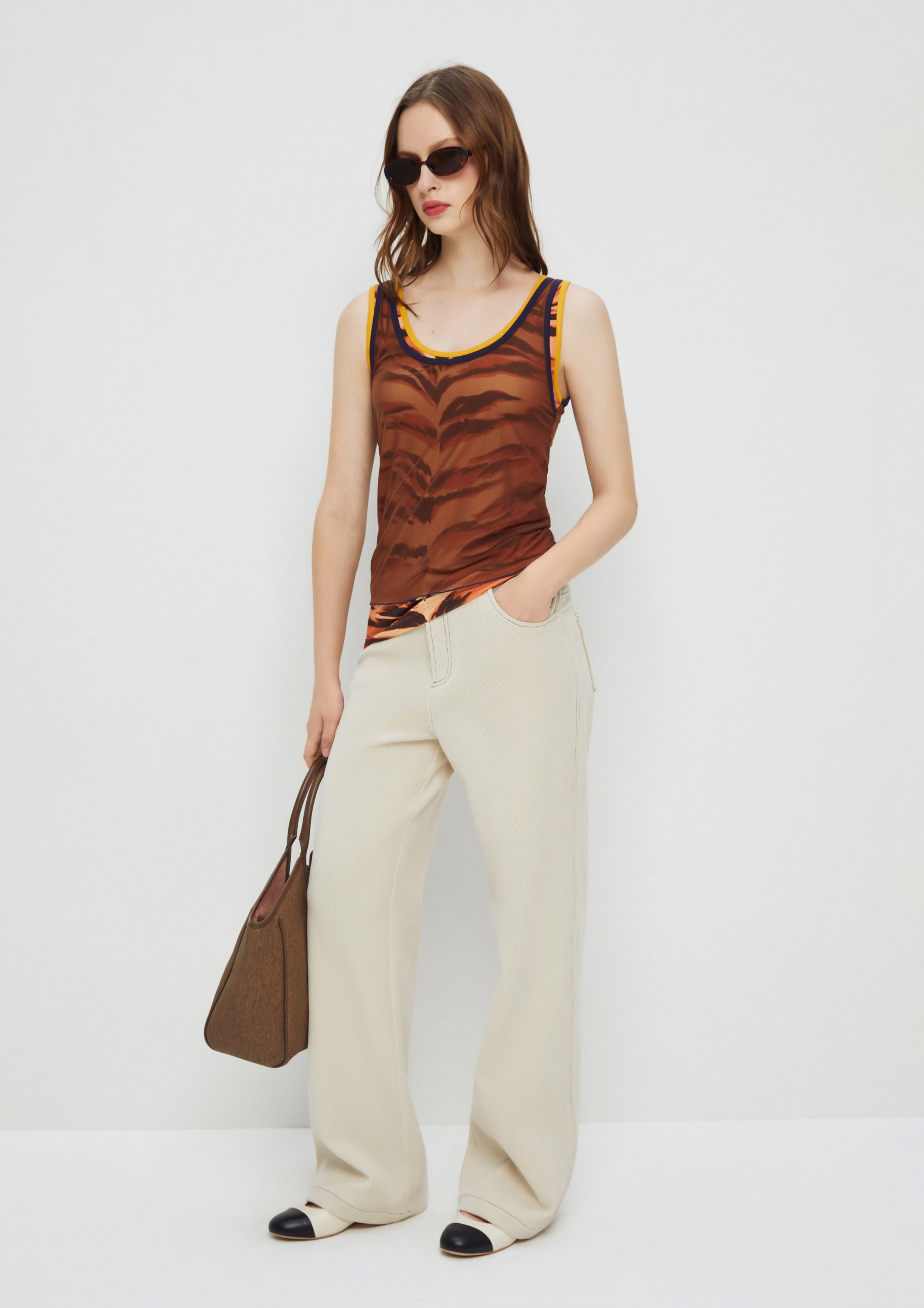 Tiger Print With Sheer Overlay Tank Top King Shere Khan