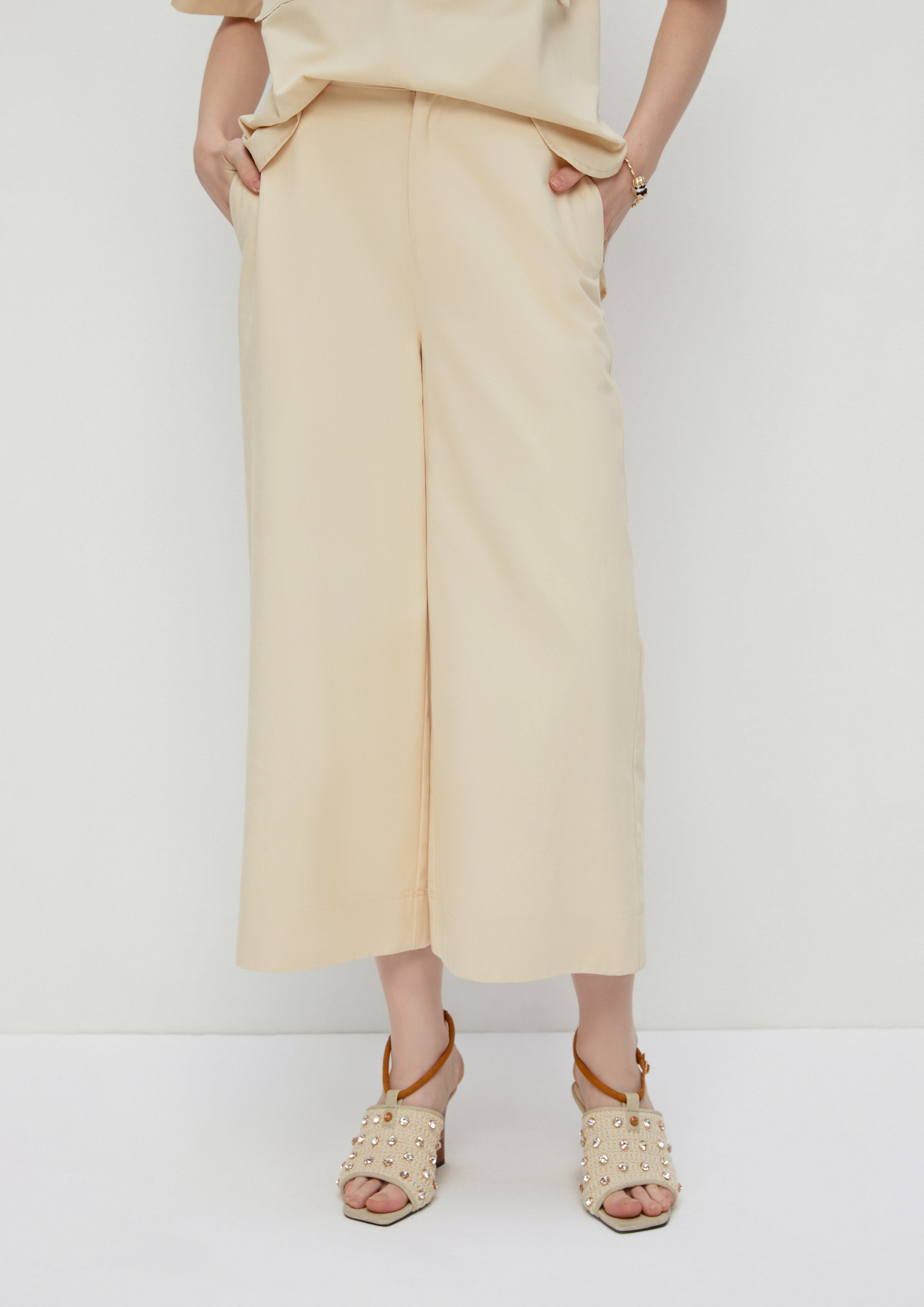High Waist Wide Leg Pants White Horizon