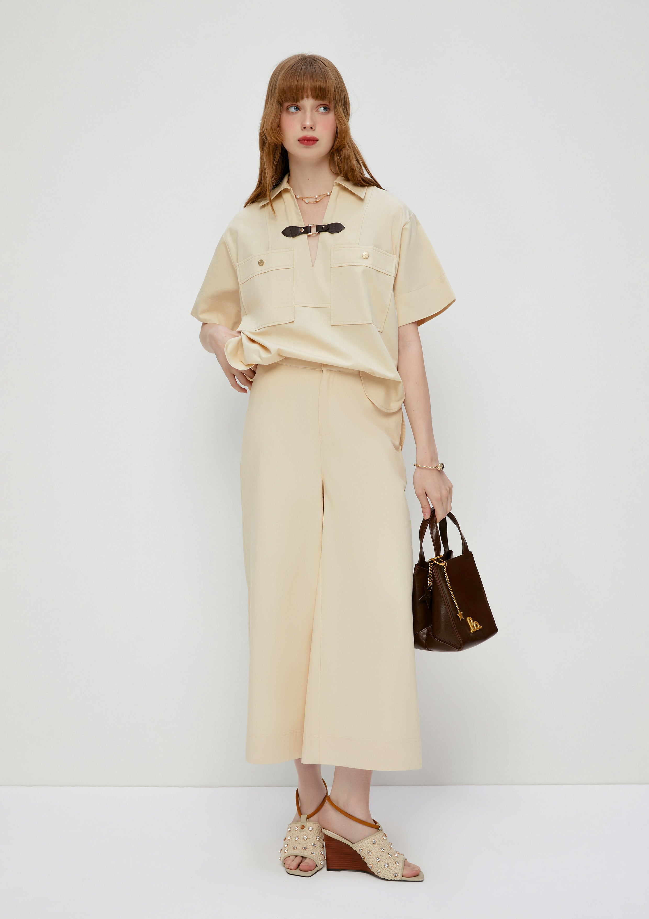 High Waist Wide Leg Pants White Horizon