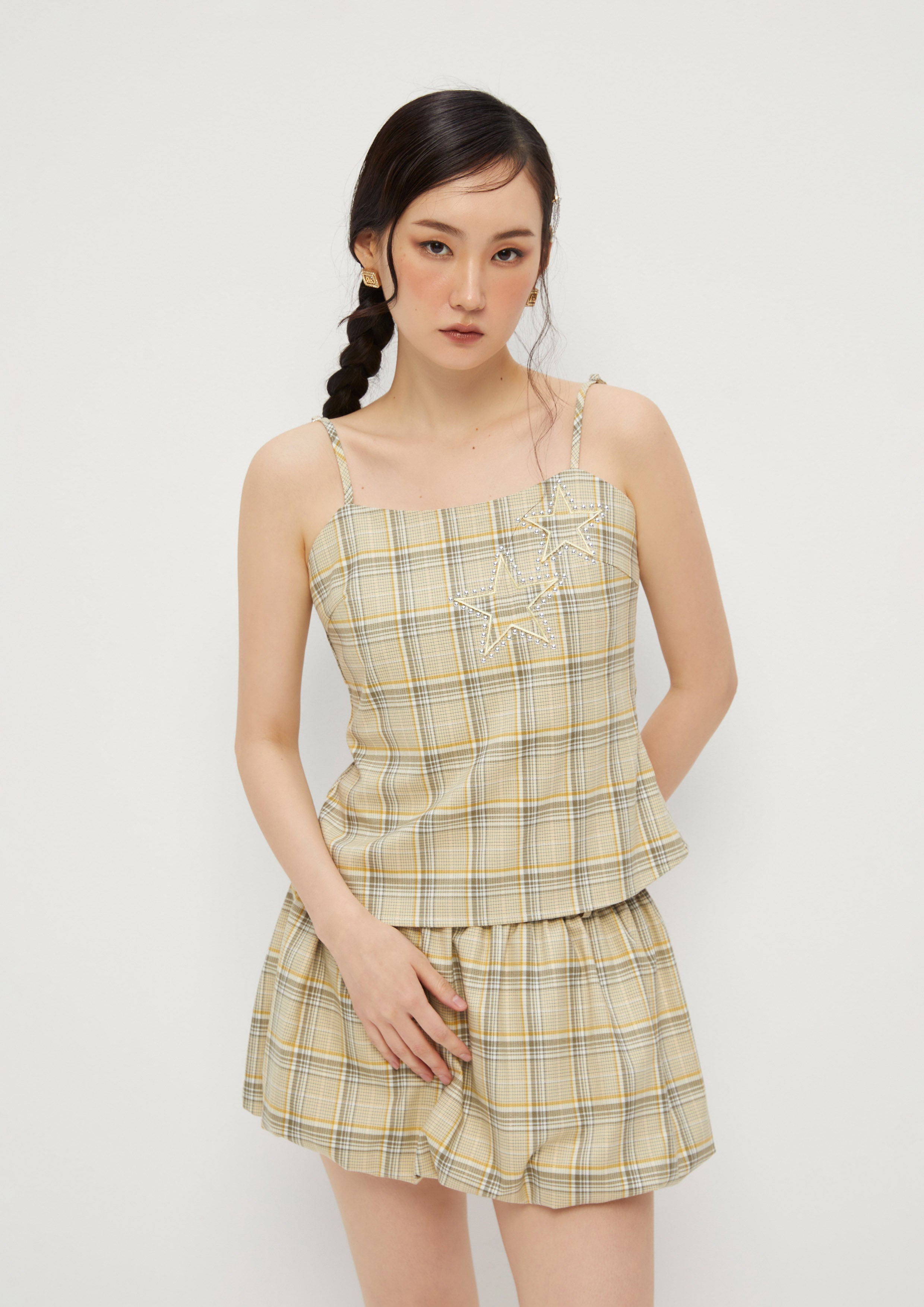 Plaid Spaghetti Strap Top Sparkling Stars