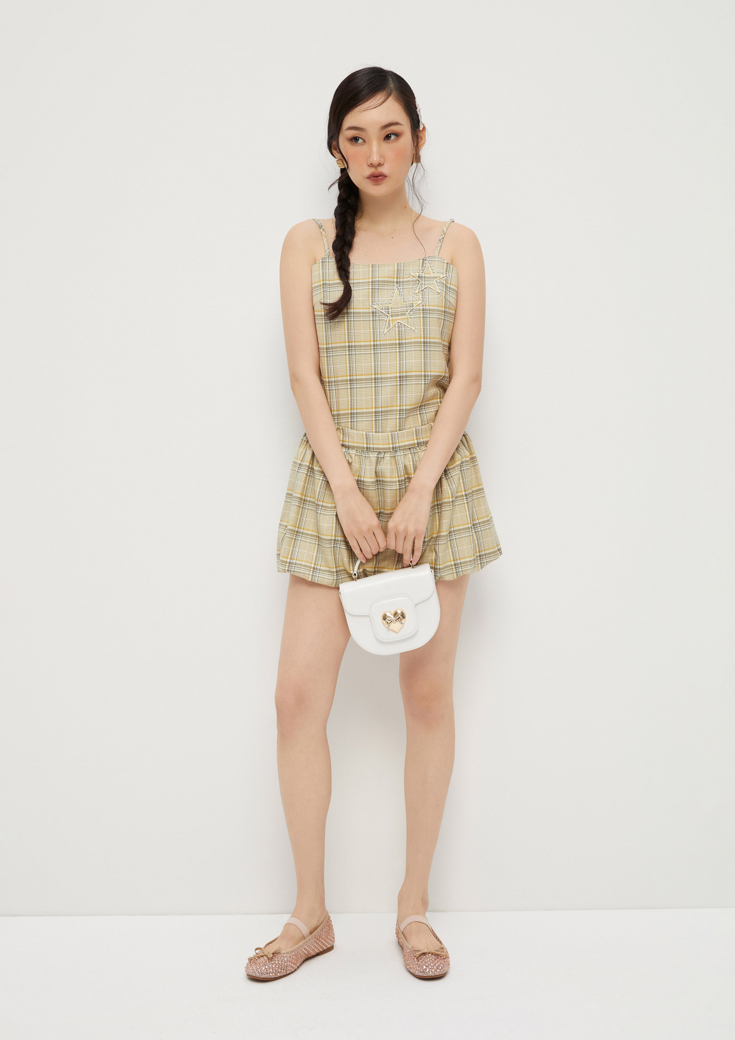 Plaid Spaghetti Strap Top Sparkling Stars
