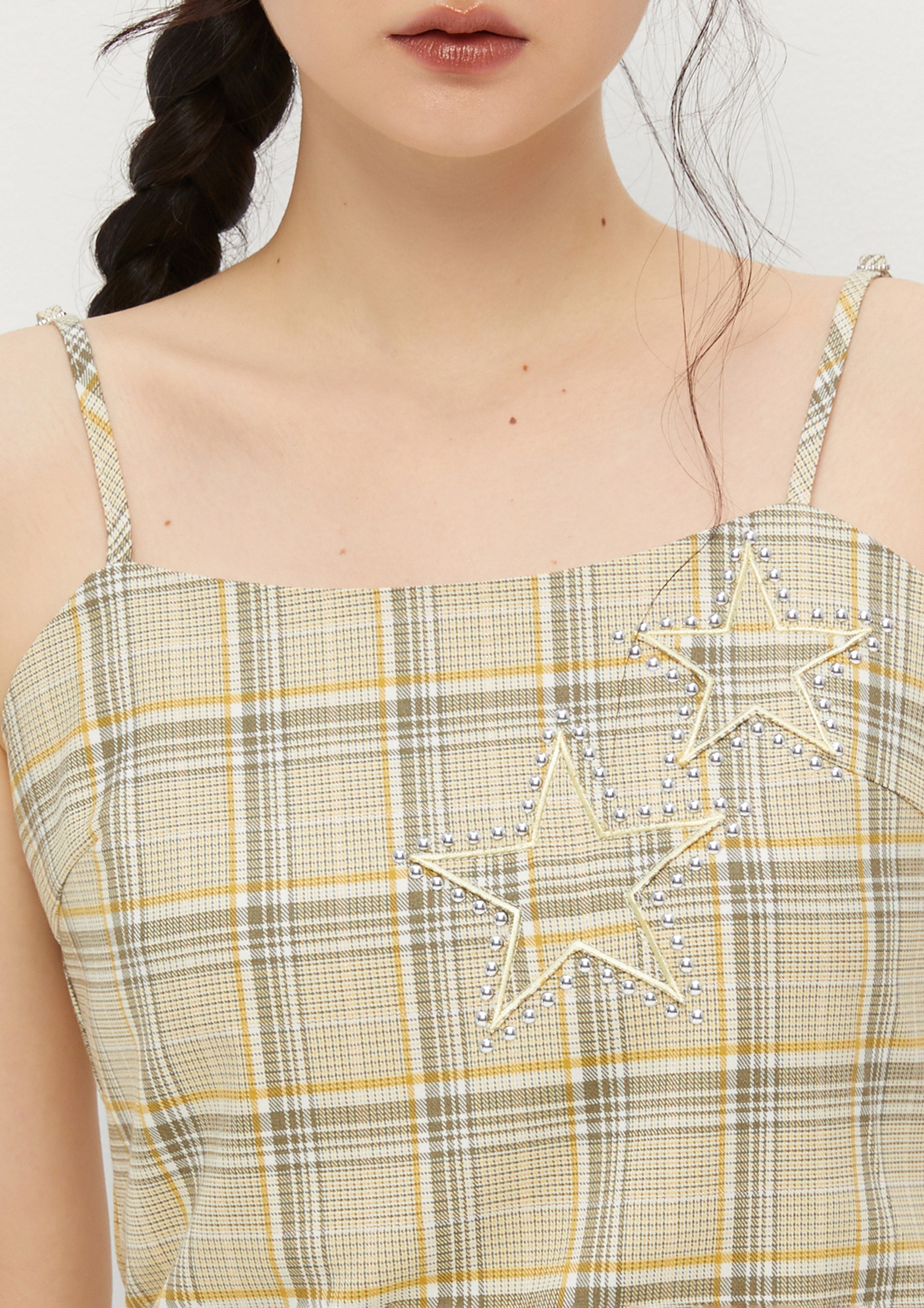 Plaid Spaghetti Strap Top Sparkling Stars