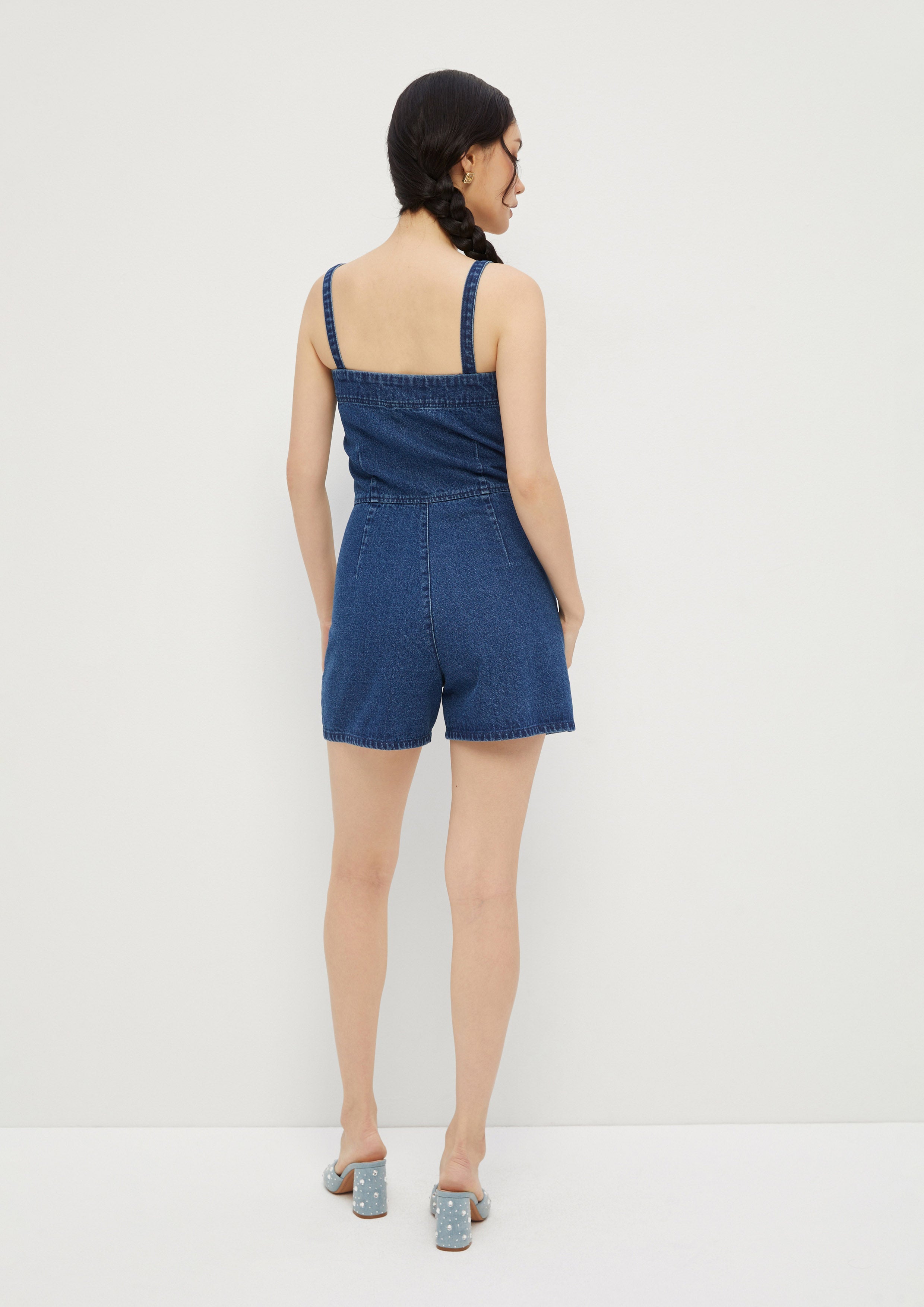Denim Strap Romper Sparkling Stars