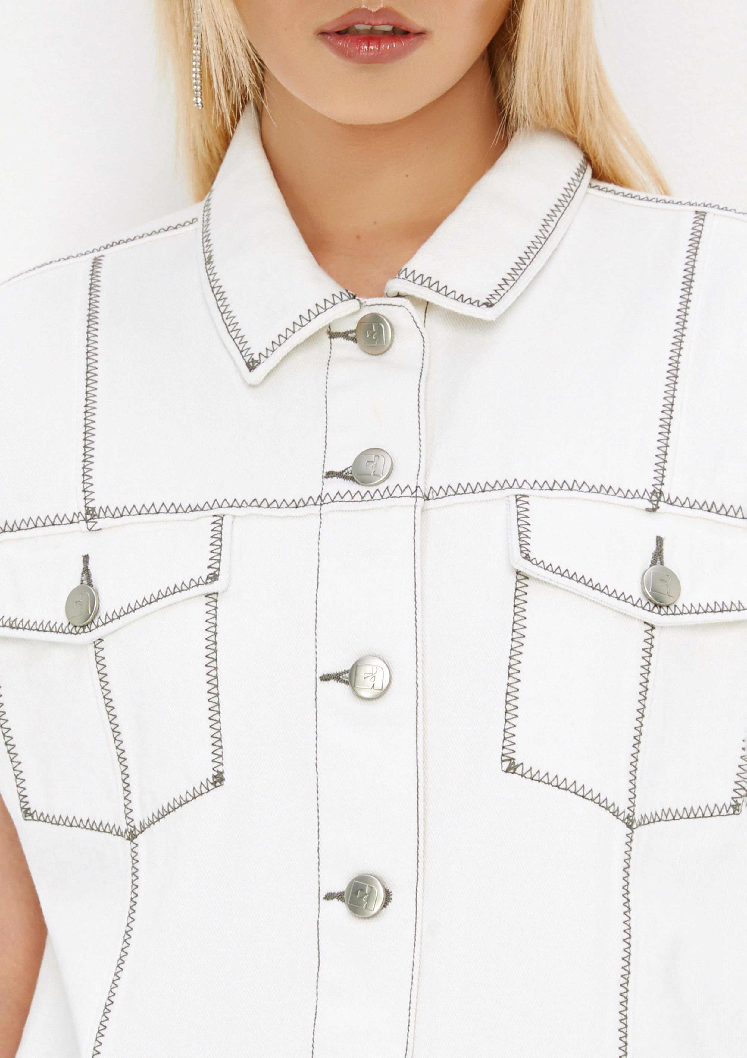Contrast Stitching Sleeveless Vest Mist Through The Pine