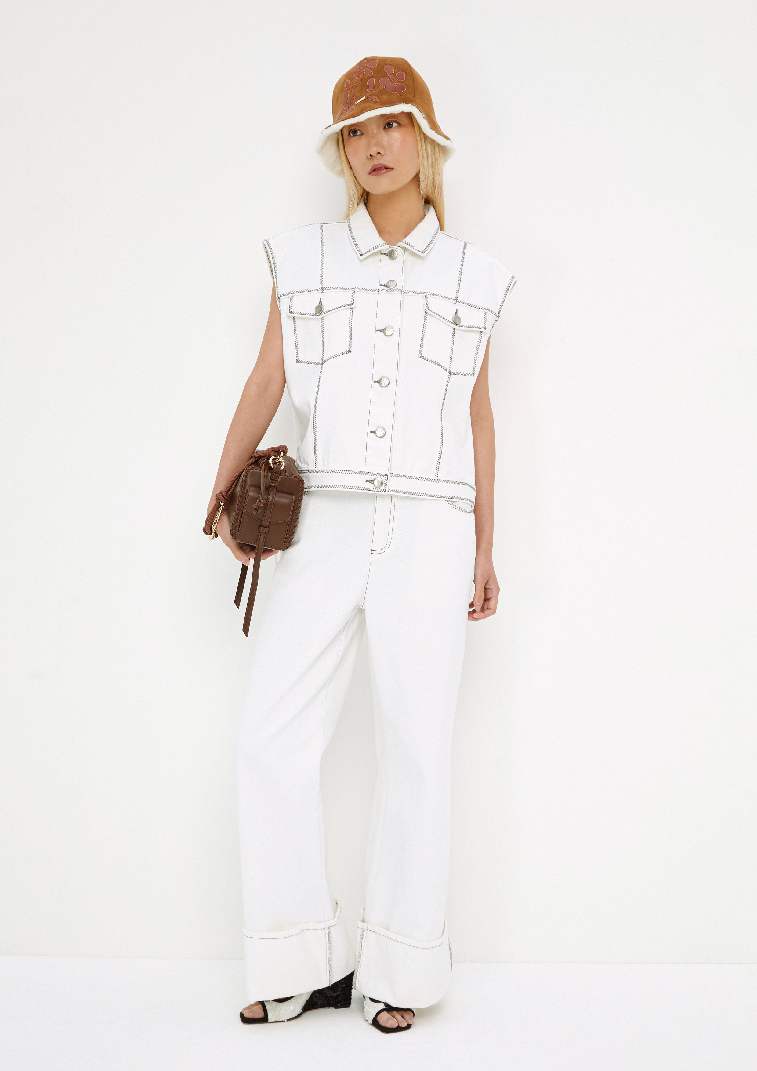 Contrast Stitching Pants Mist Through The Pine