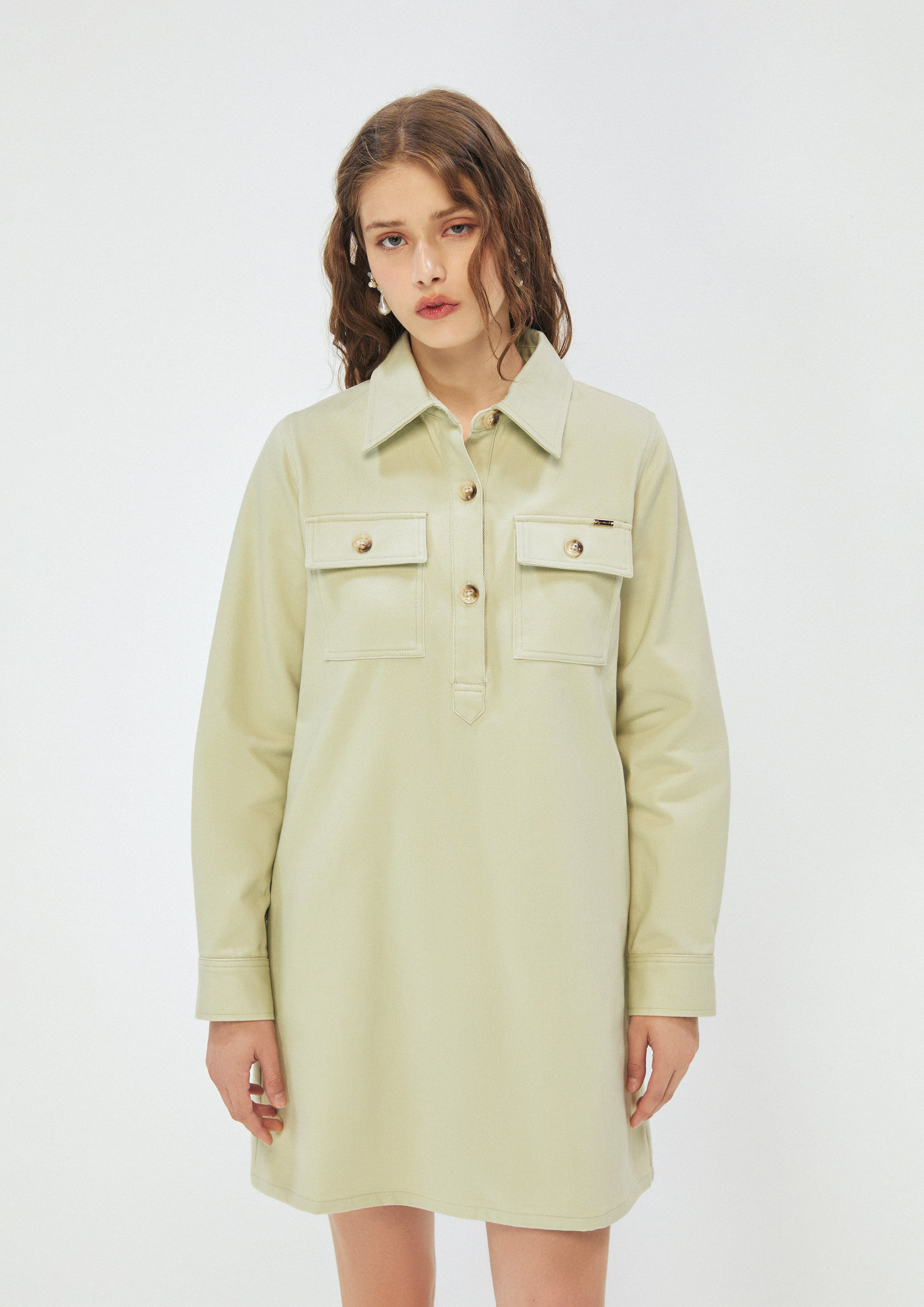 Long Sleeve Polo Dress White Horizon
