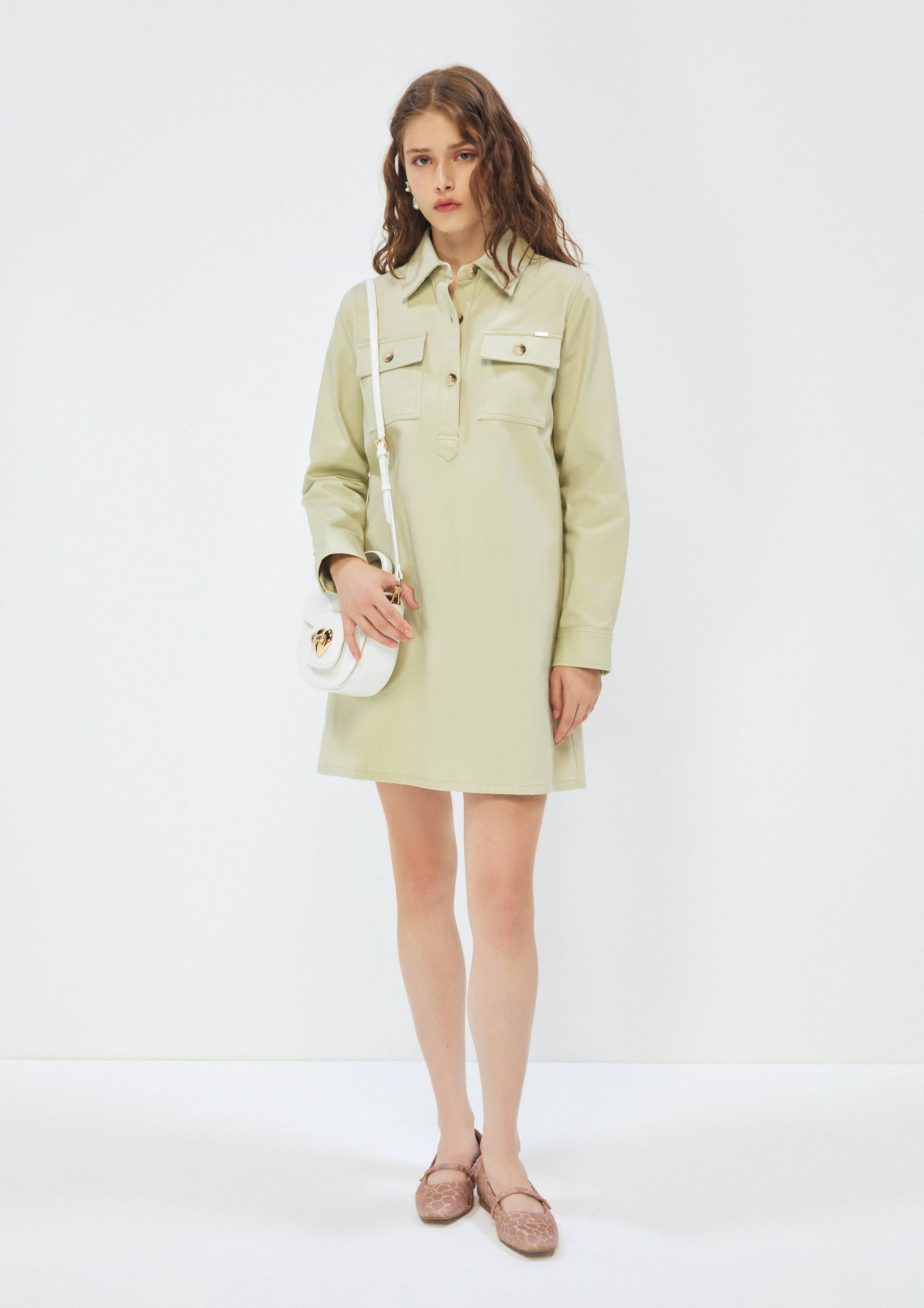 Long Sleeve Polo Dress White Horizon