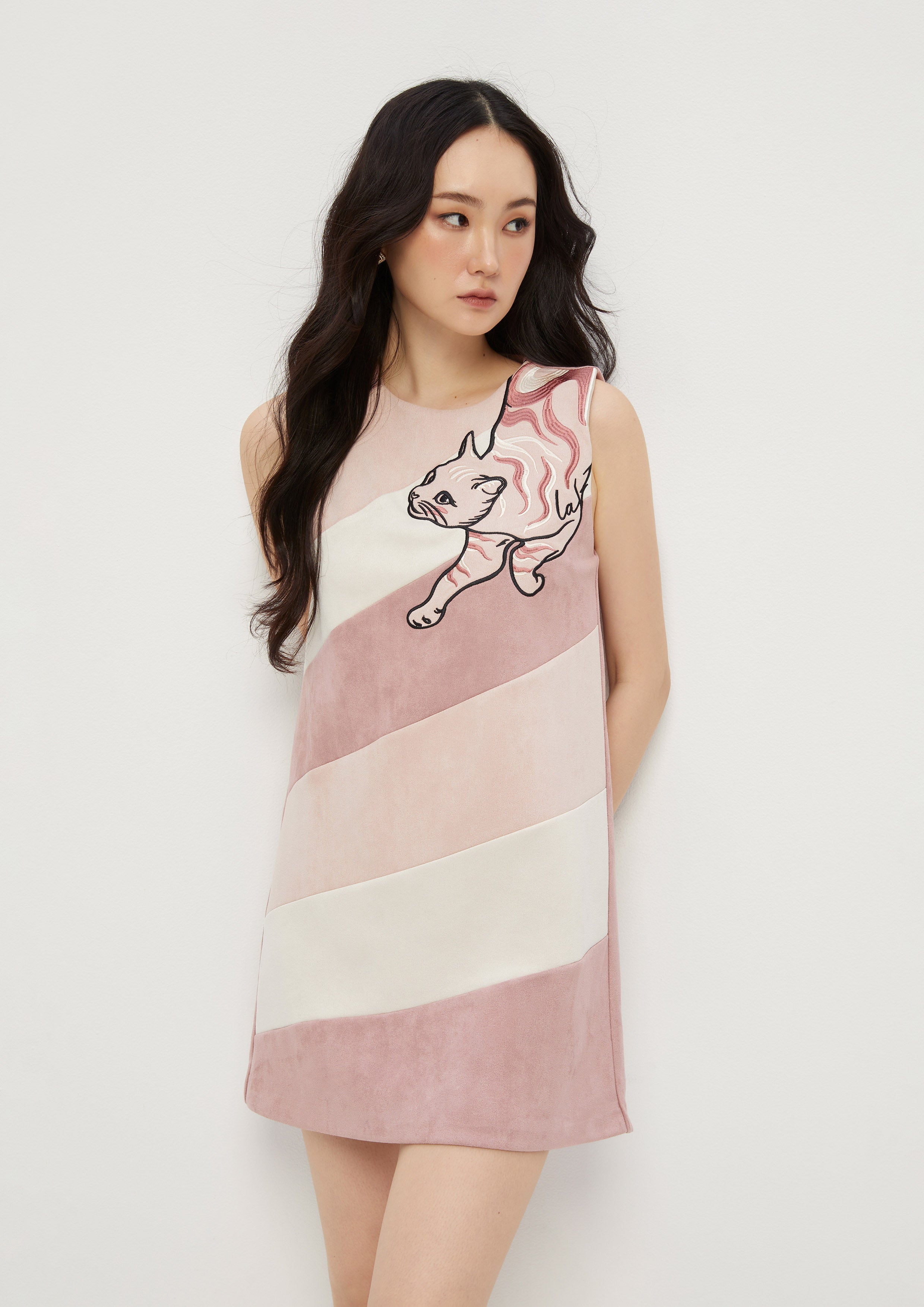 Tiger Cat Embroidery Mini Dress King Shere Khan