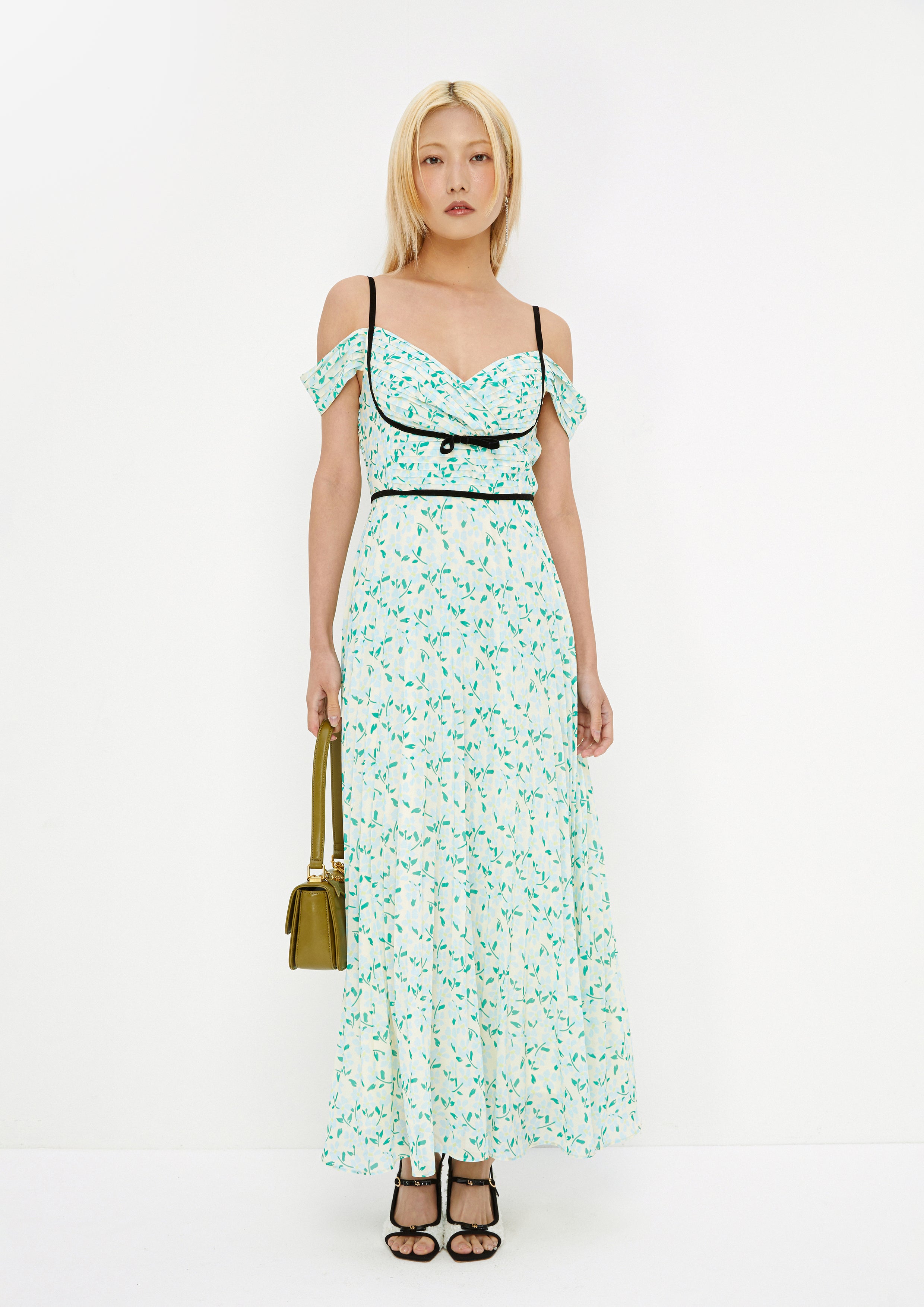 Floral Print Off-Shoulder Dress Amid Bloom and Savannah