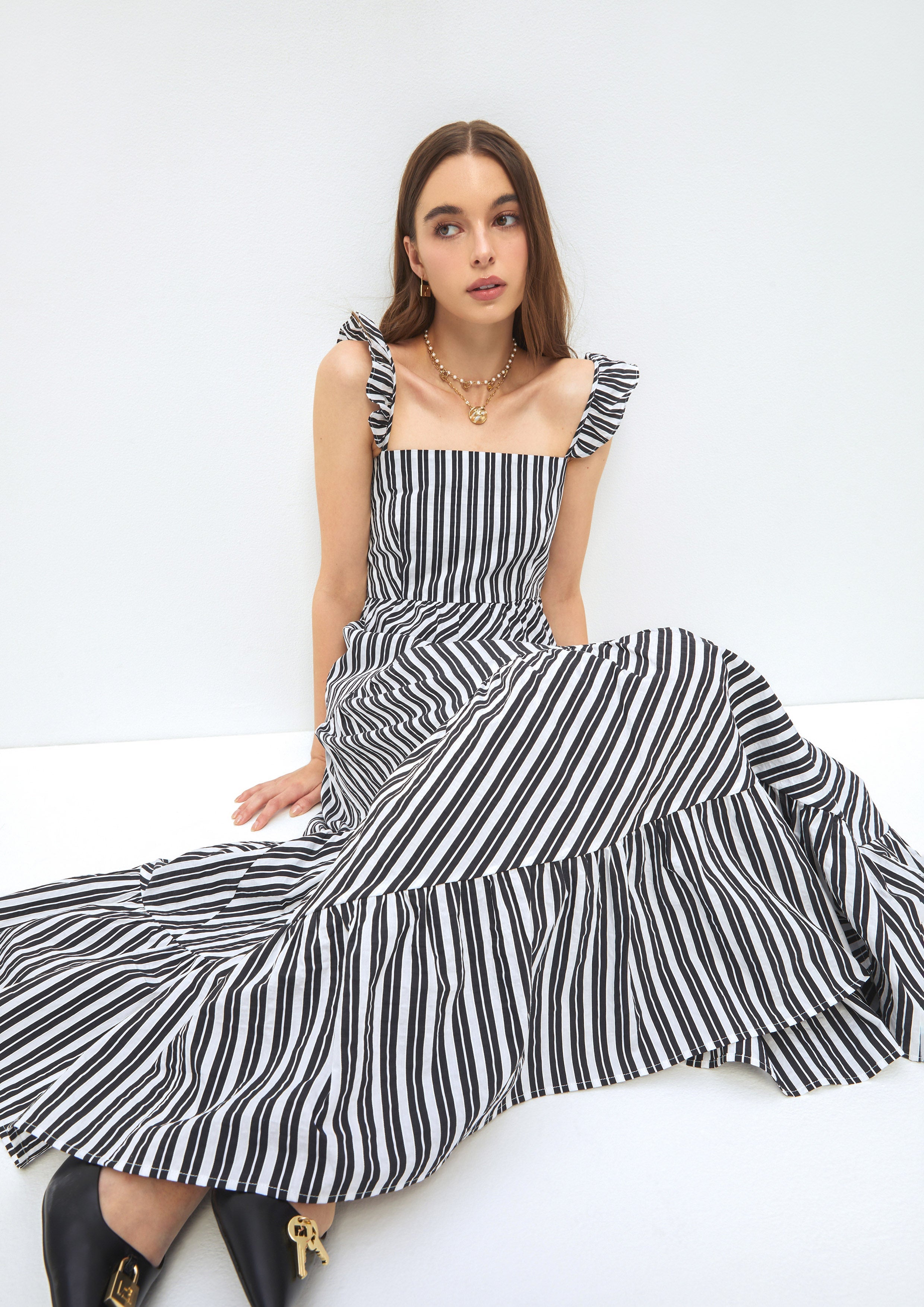 Frill Strap Stripe Dress Adam's Lust