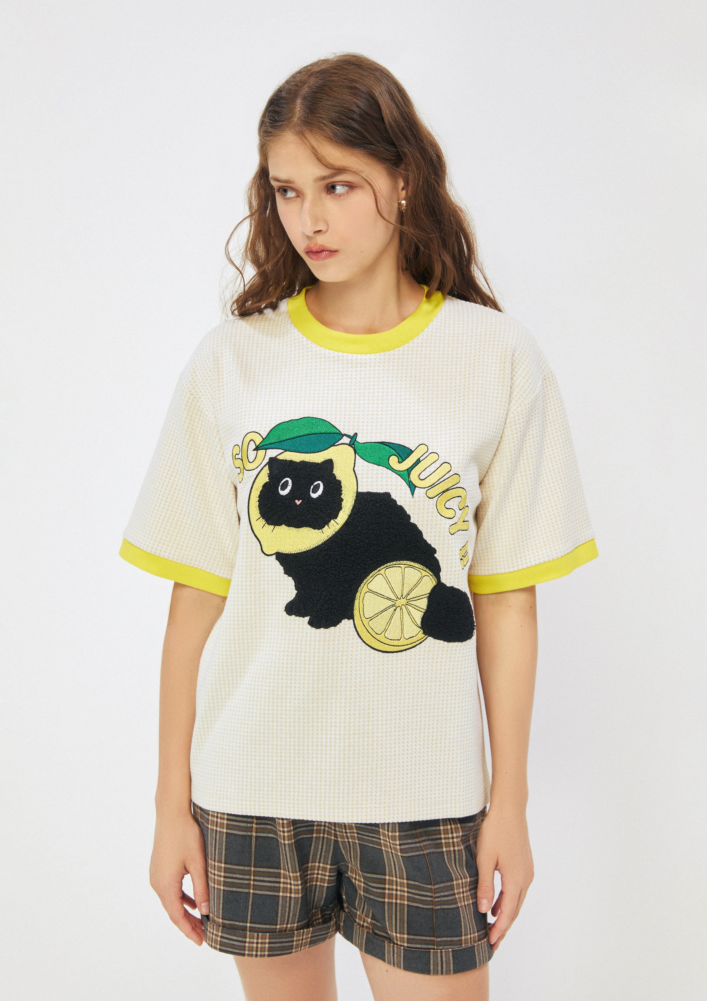 เสื้อยืดแขนสั้นปักลาย