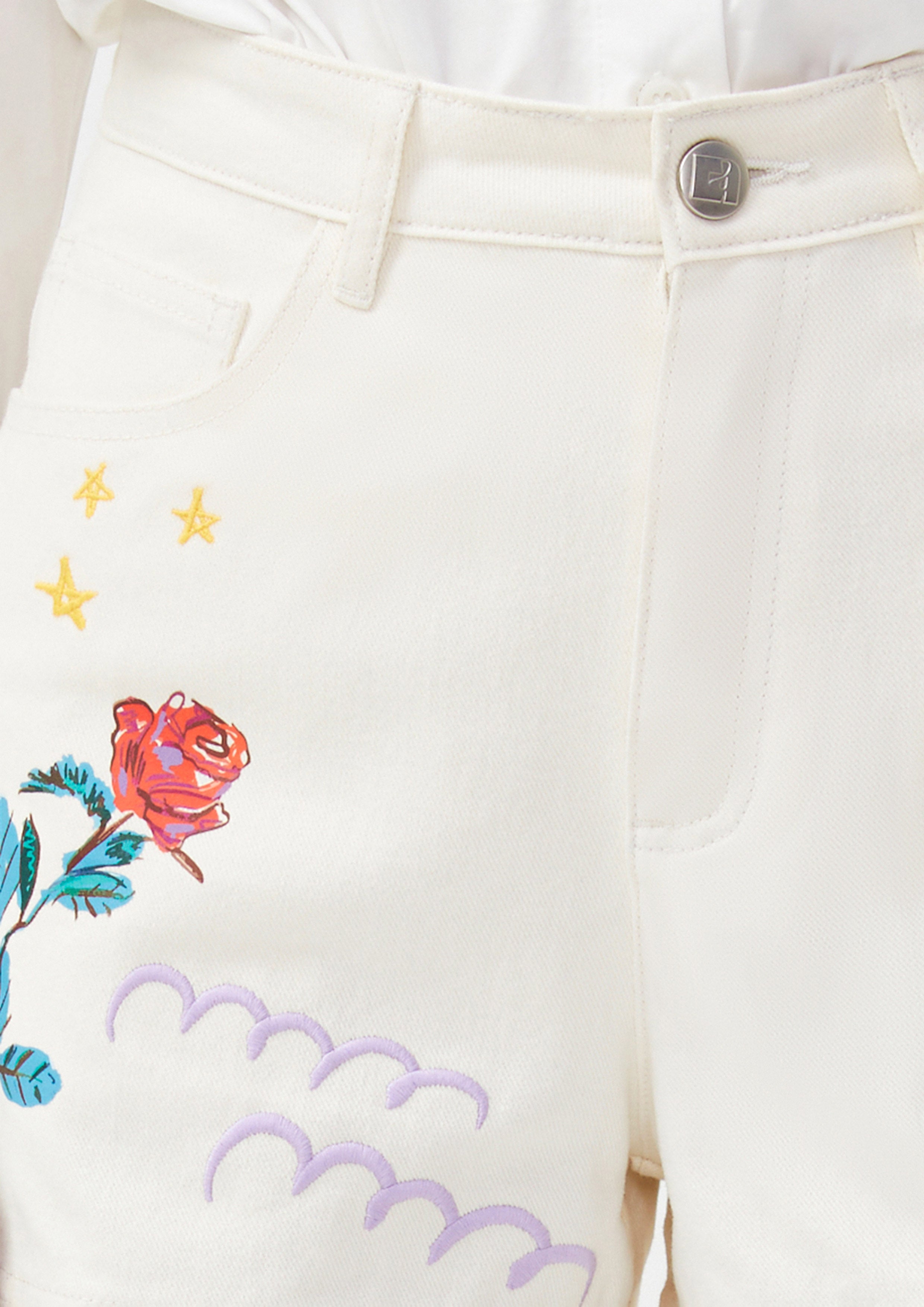 Denim Embroidered Star & Rose Shorts The Wild Spirit
