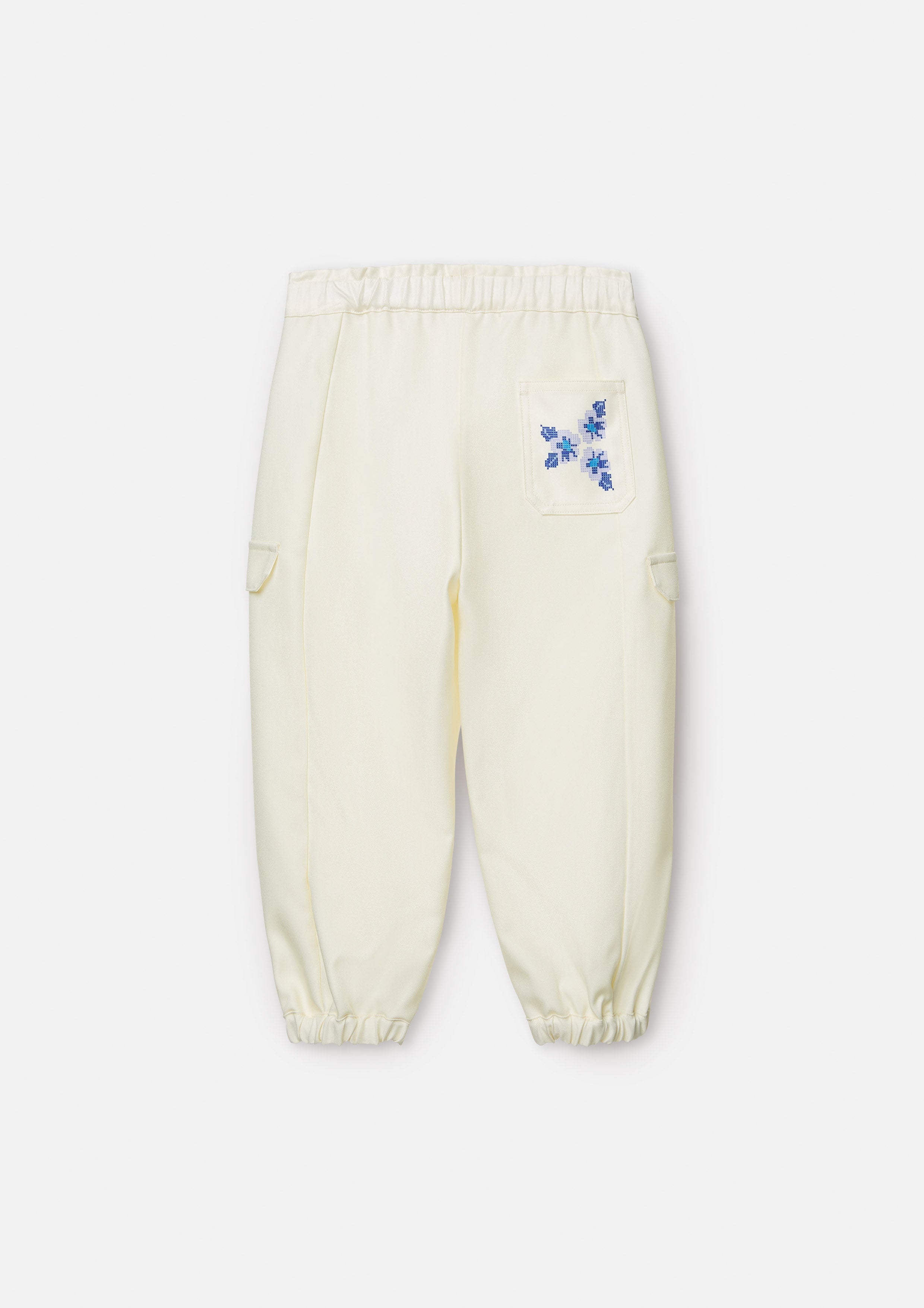 Floral Embroidered Long Pants for Girls Scandi Folk Art