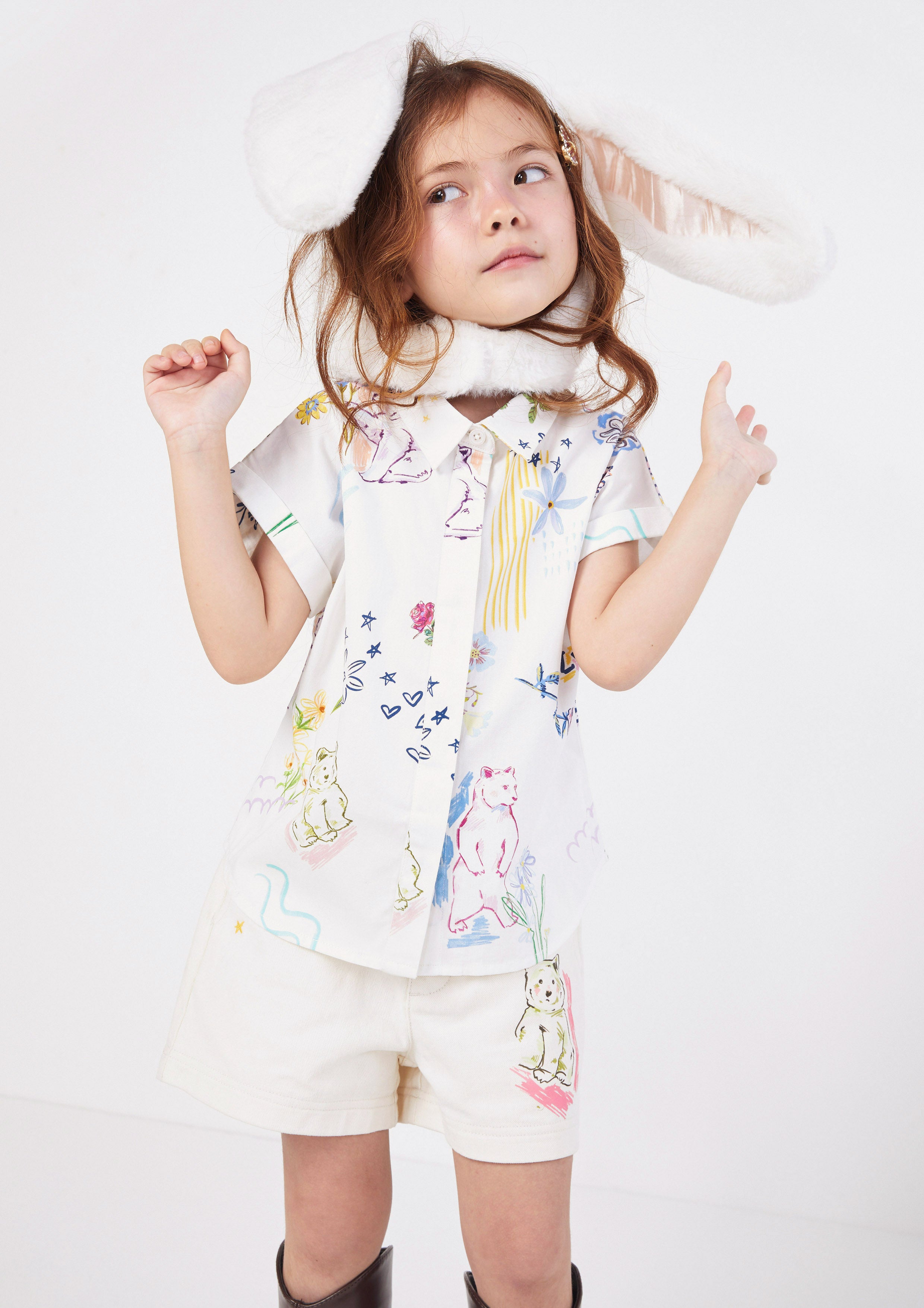 Playful Sketch Print Short Sleeve Shirt for Girls The Wild Spirit