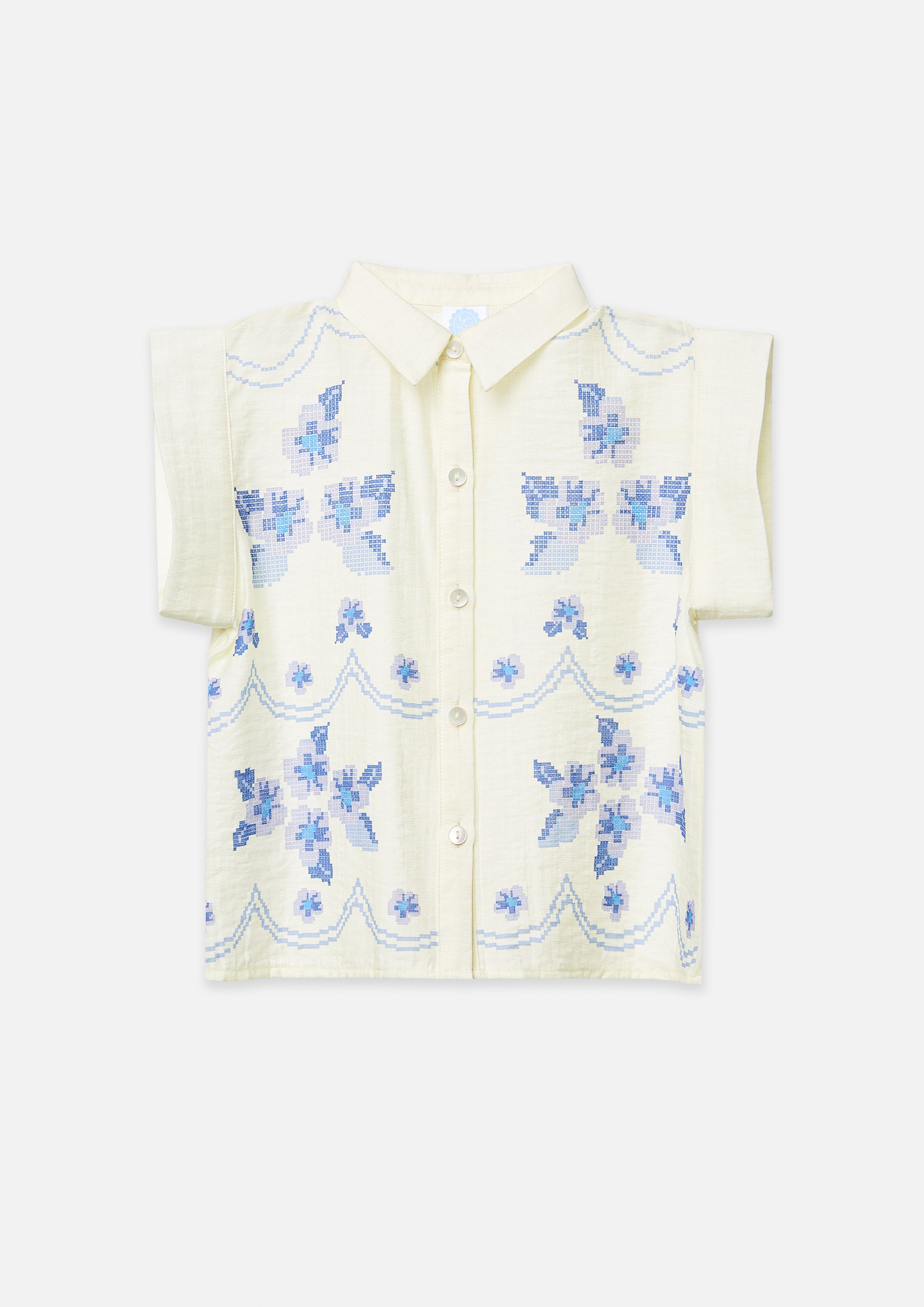 Floral Embroidered Sleeveless Shirt for Girls Scandi Folk Art