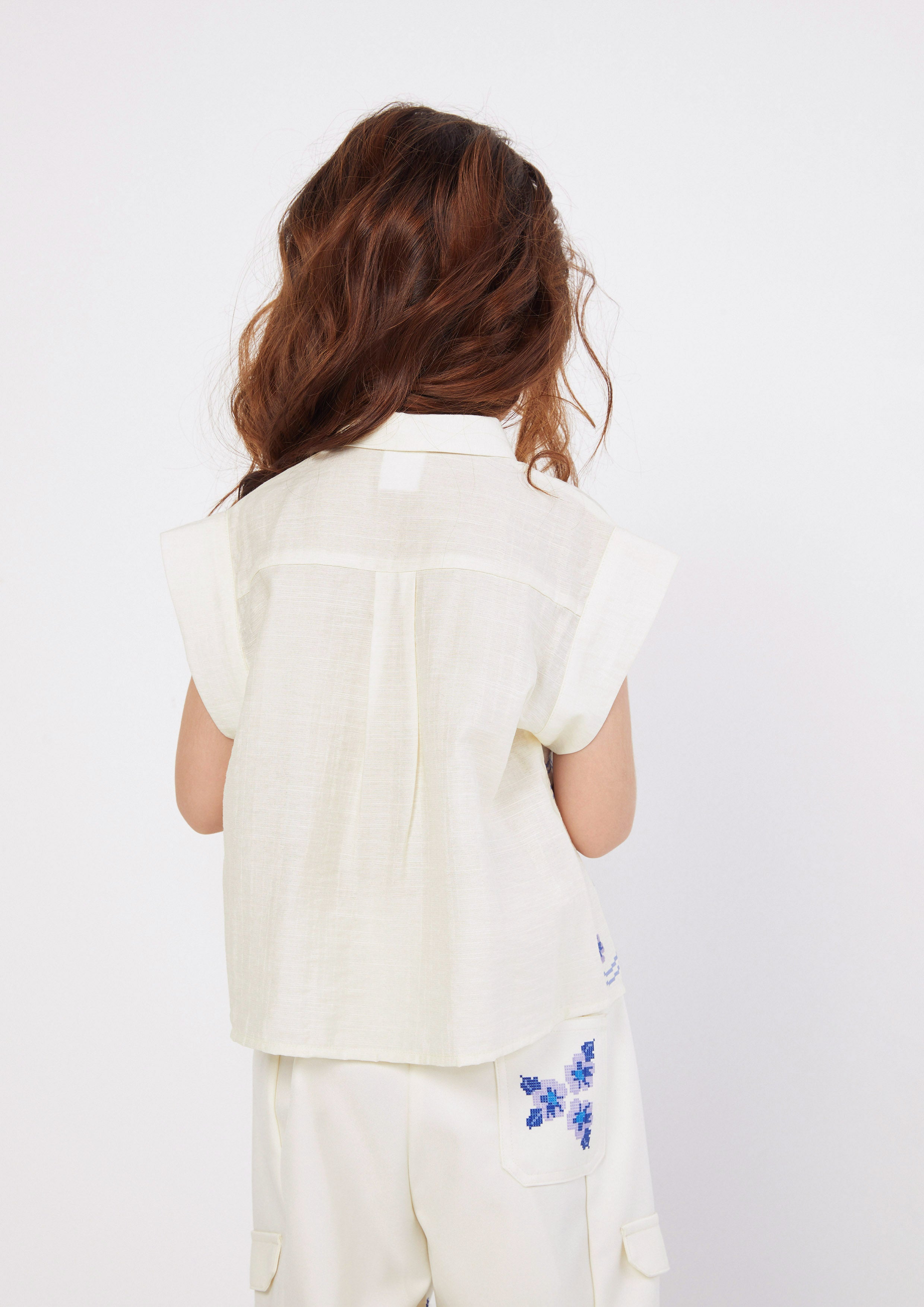 Floral Embroidered Sleeveless Shirt for Girls Scandi Folk Art