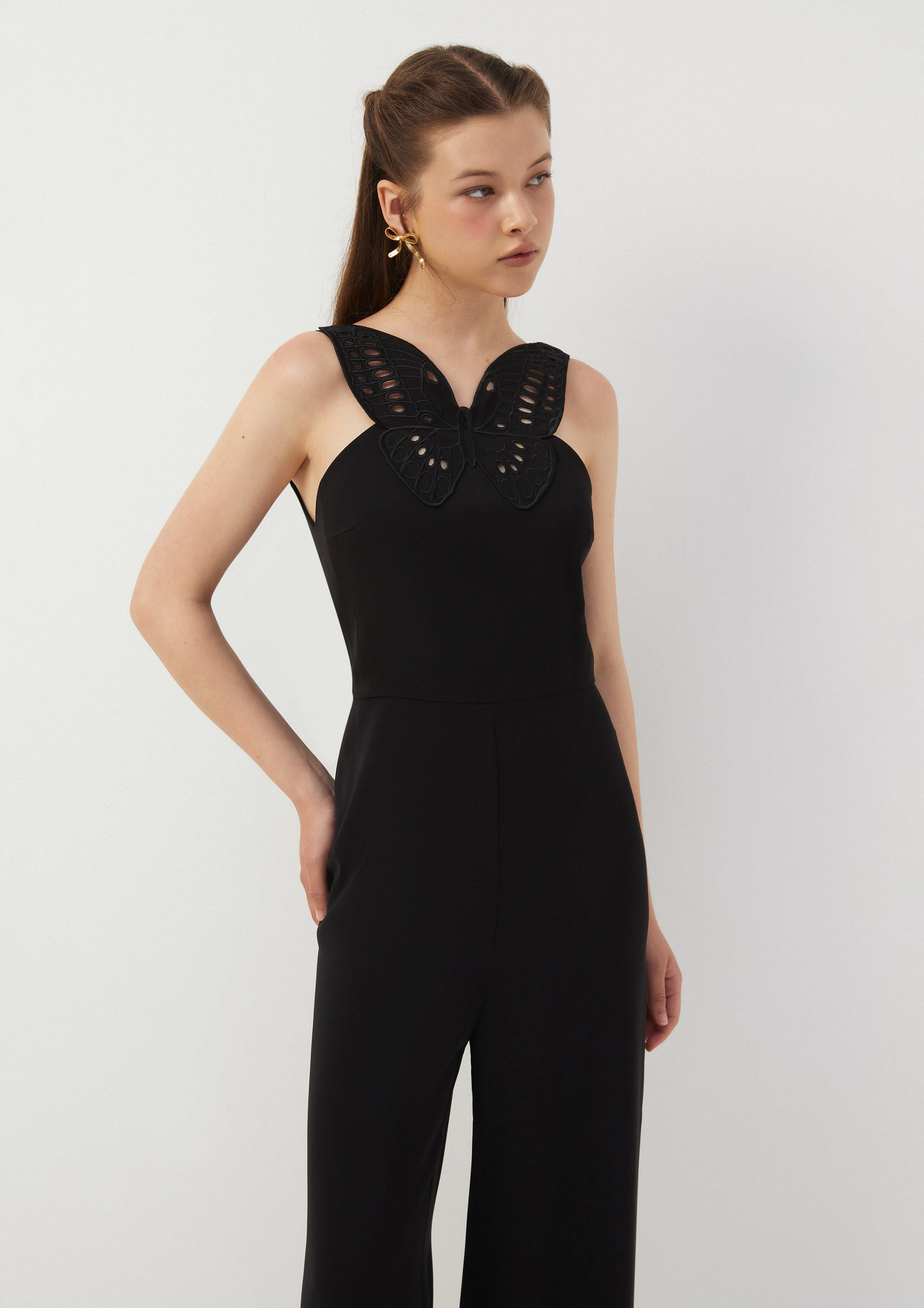 Wide-Leg Jumpsuit with Cutwork Butterfly Detail Butterfly Glimmer