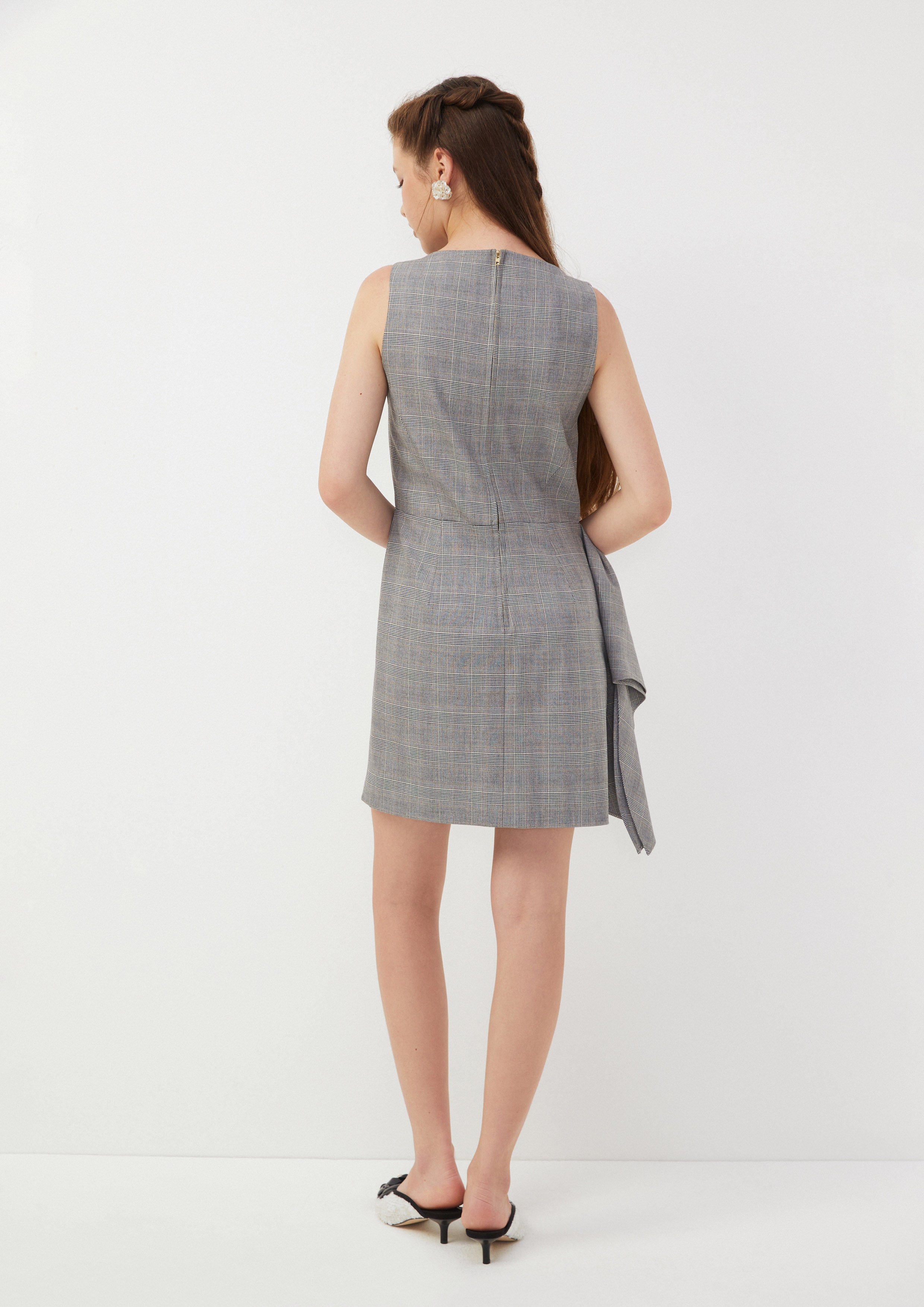 Draped Floral Embroidery Check Dress Butterfly Glimmer