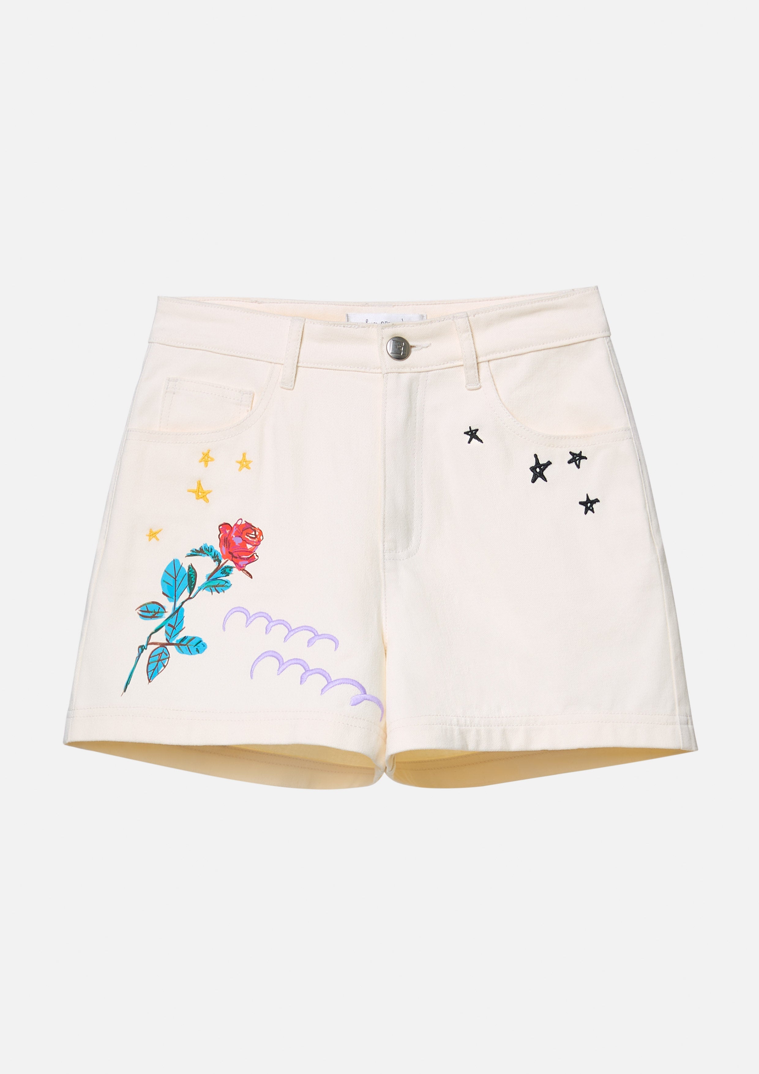 Denim Embroidered Star & Rose Shorts The Wild Spirit