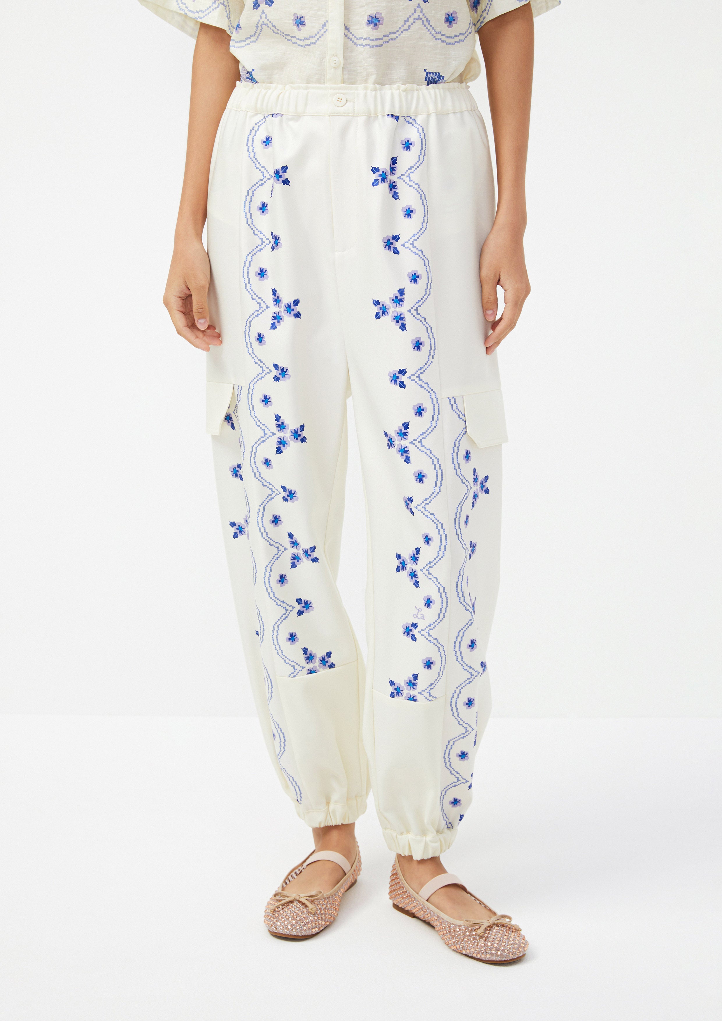 Embroidered Relaxed Fit Pants Scandi Folk Art