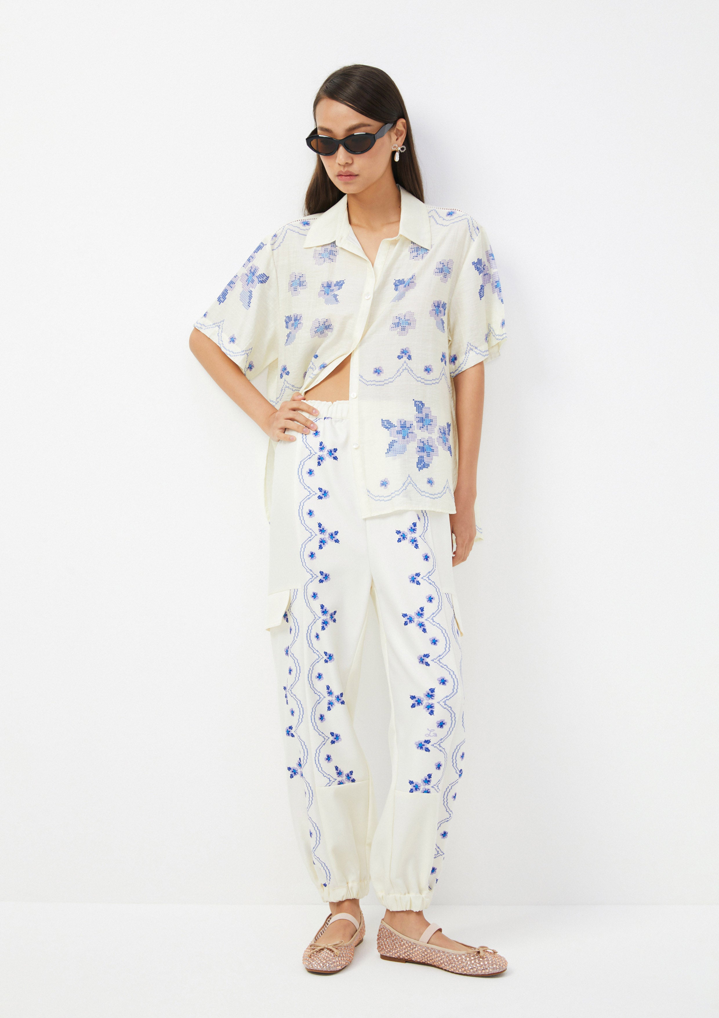 Embroidered Relaxed Fit Pants Scandi Folk Art