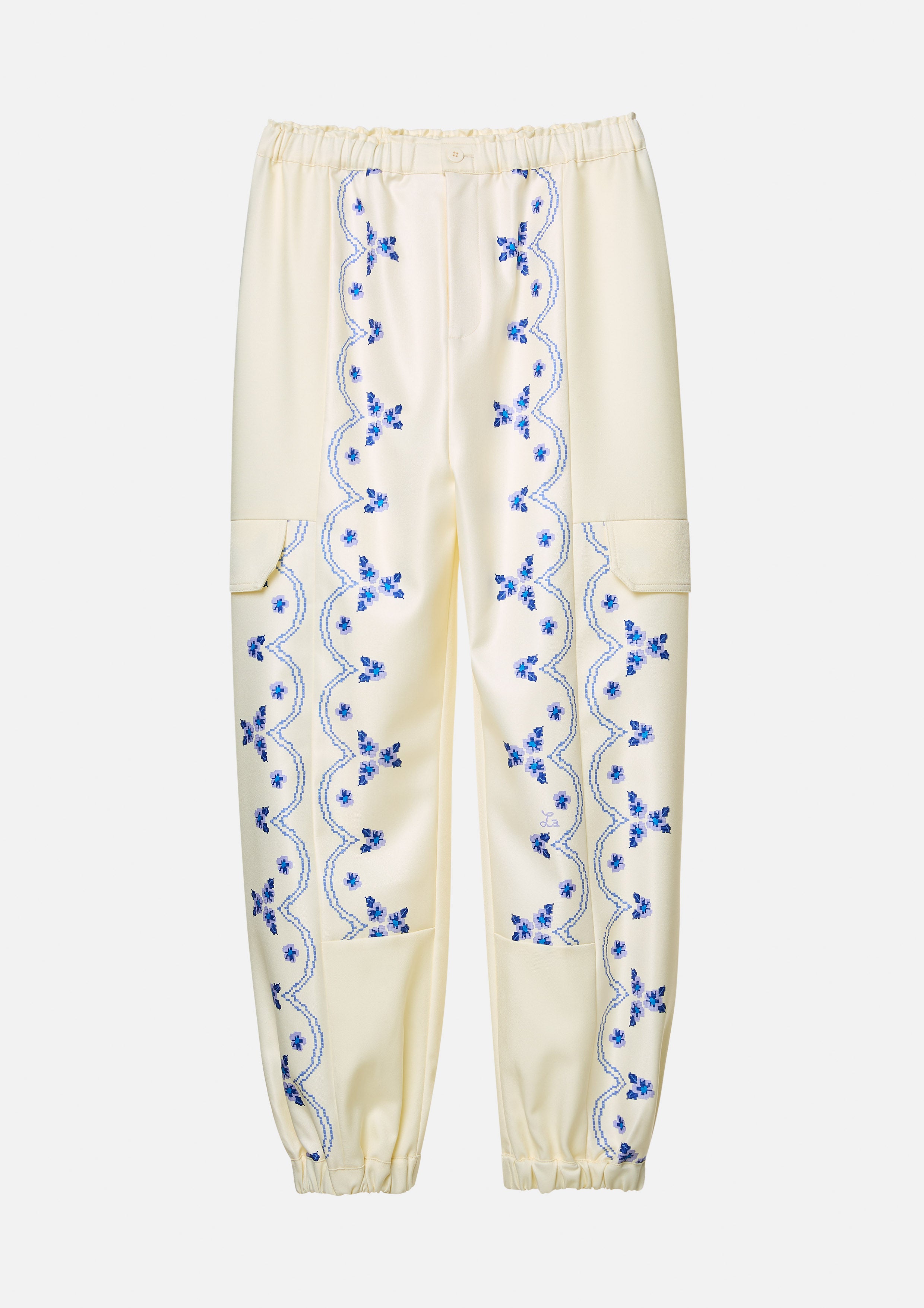 กางเกงขายาว ทรงรีแล็กซ์ ปักลายดอกไม้ Scandi Folk Art