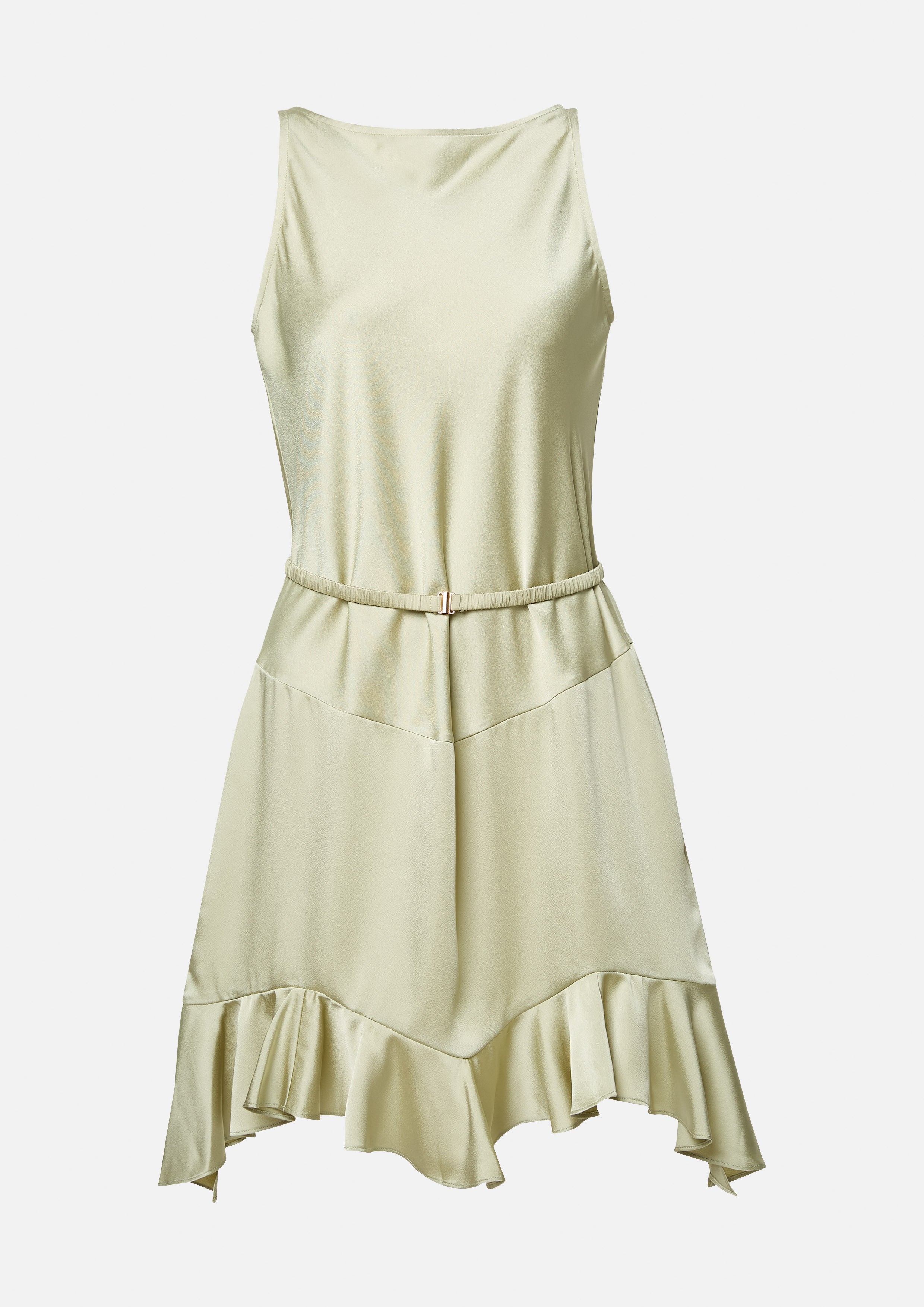 Asymmetric Hem Sleeveless Belted Dress Doppla Essenza