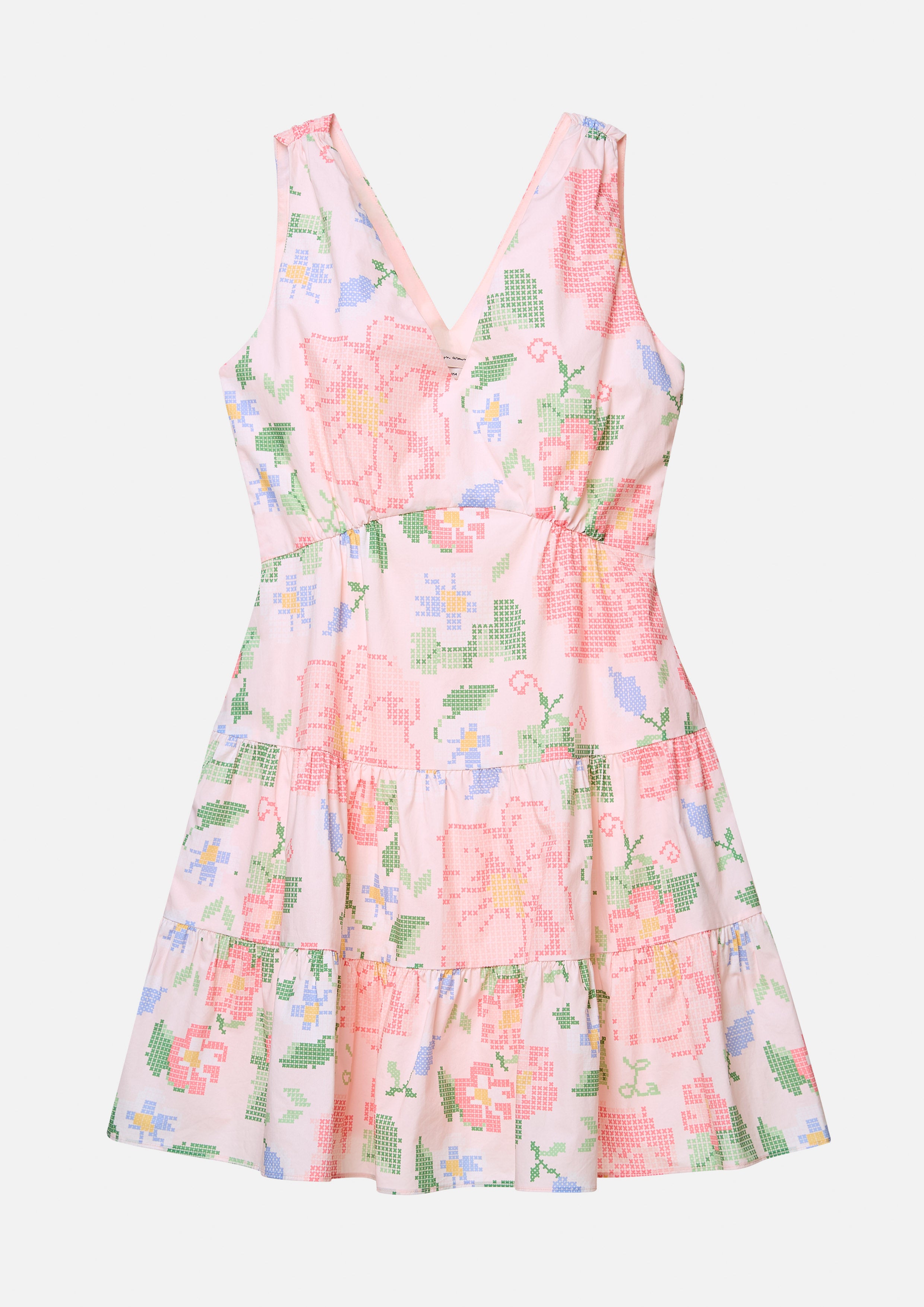 Patchwork Floral Embroidery Sleeveless Mini Dress Scandi Folk Art