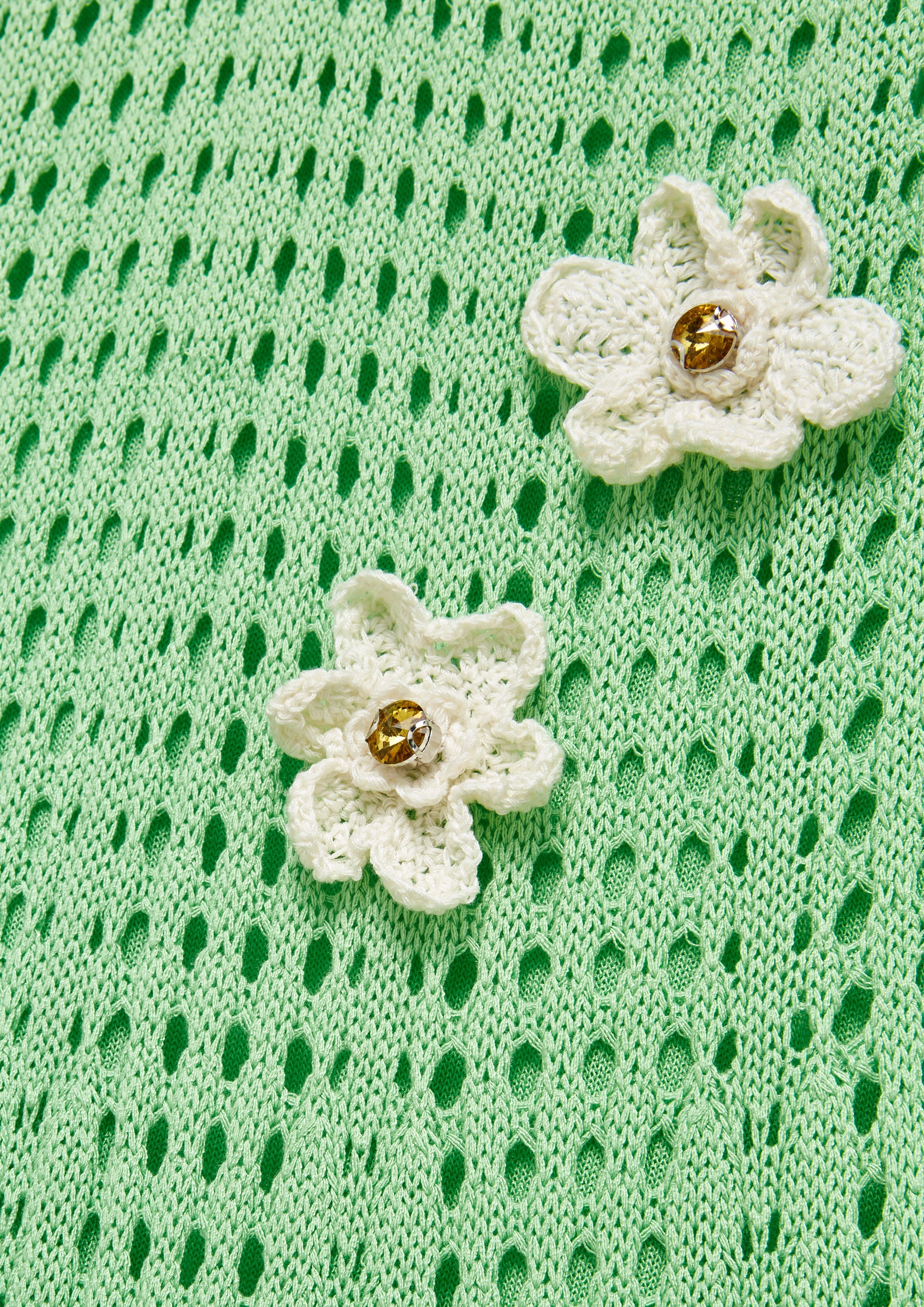 Crochet Flower Embellished Strappy Knit Dress Folk Bloom