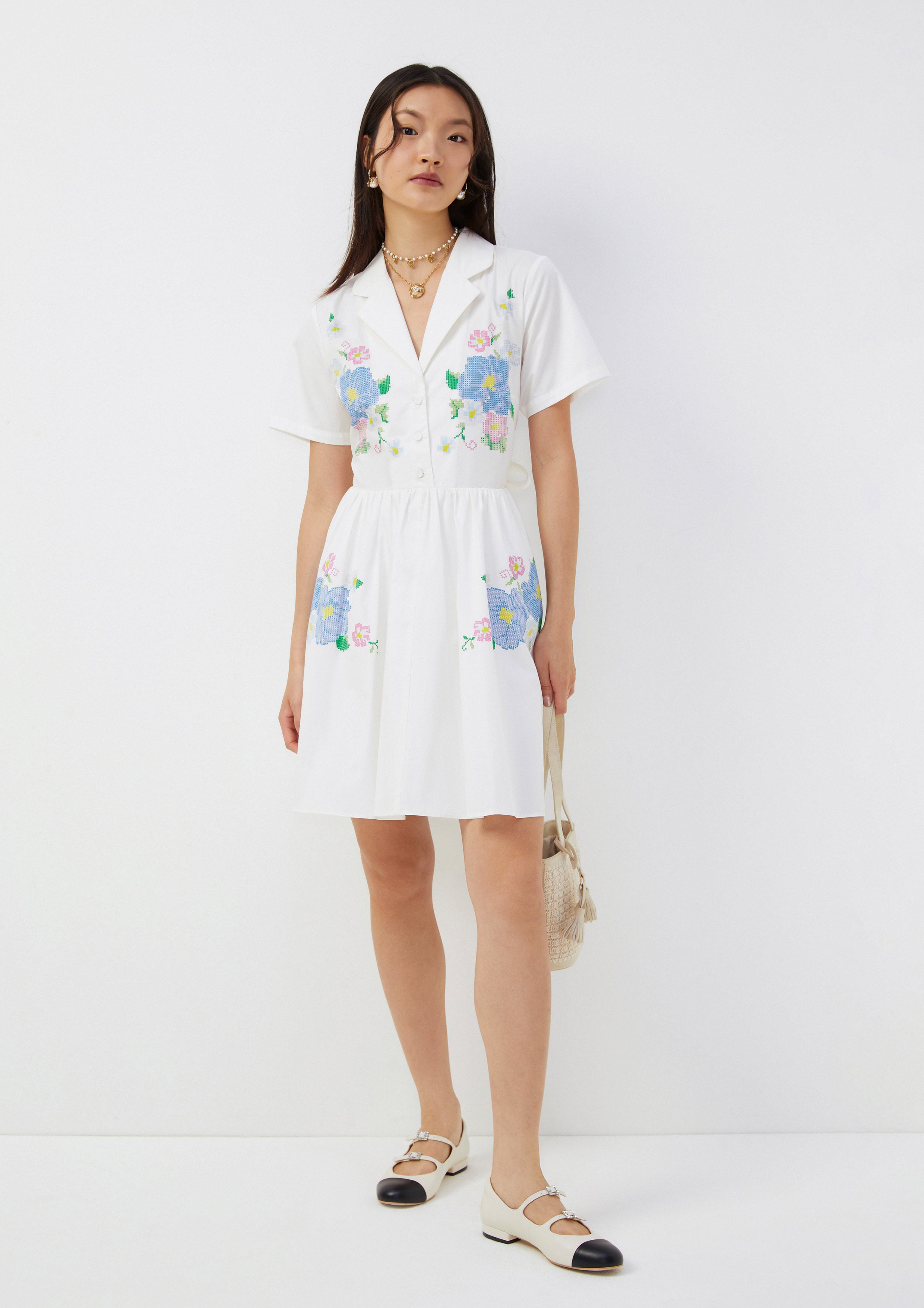Embroidered Shirt Dress with Belt Scandi Folk Art