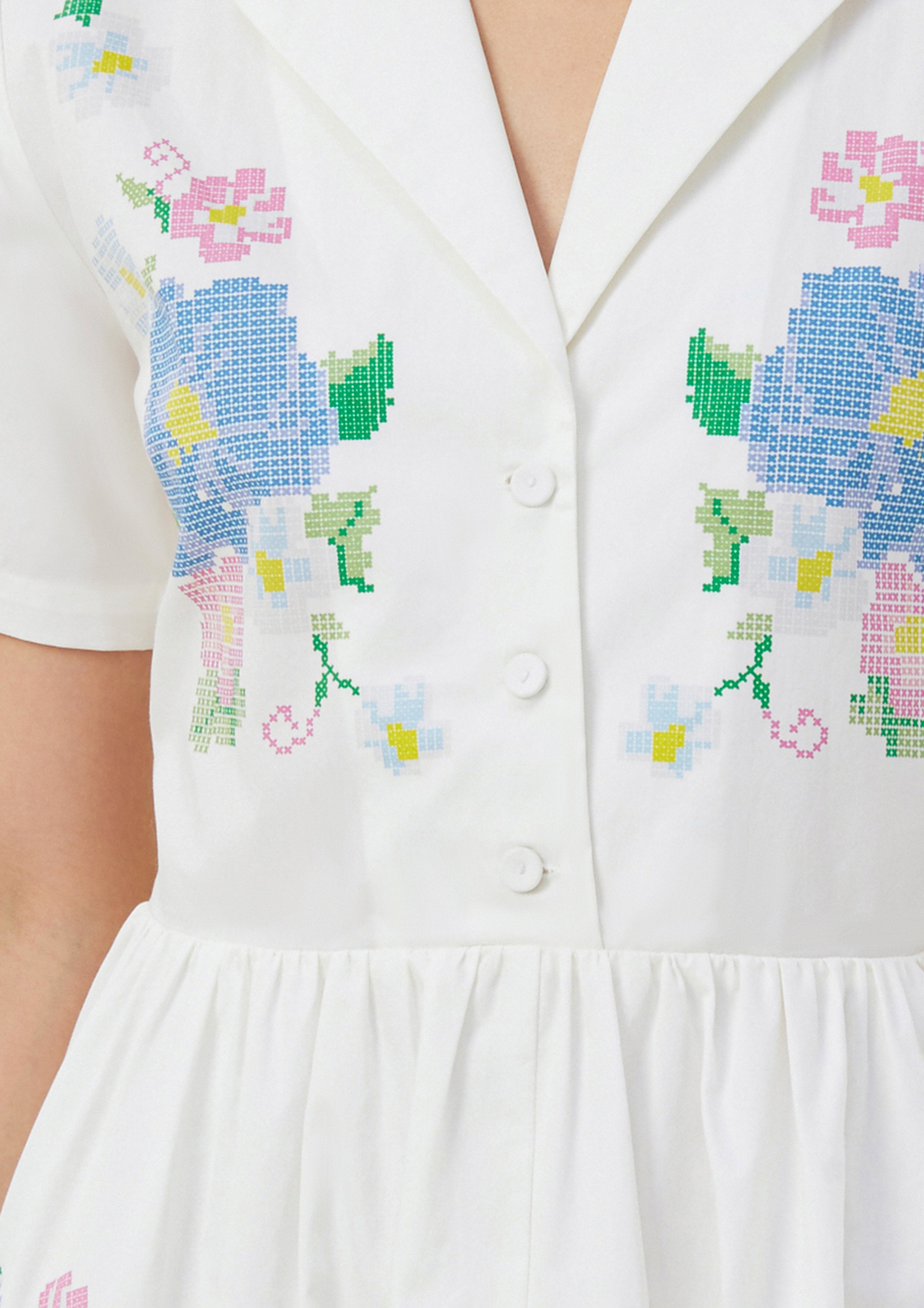 Embroidered Shirt Dress with Belt Scandi Folk Art