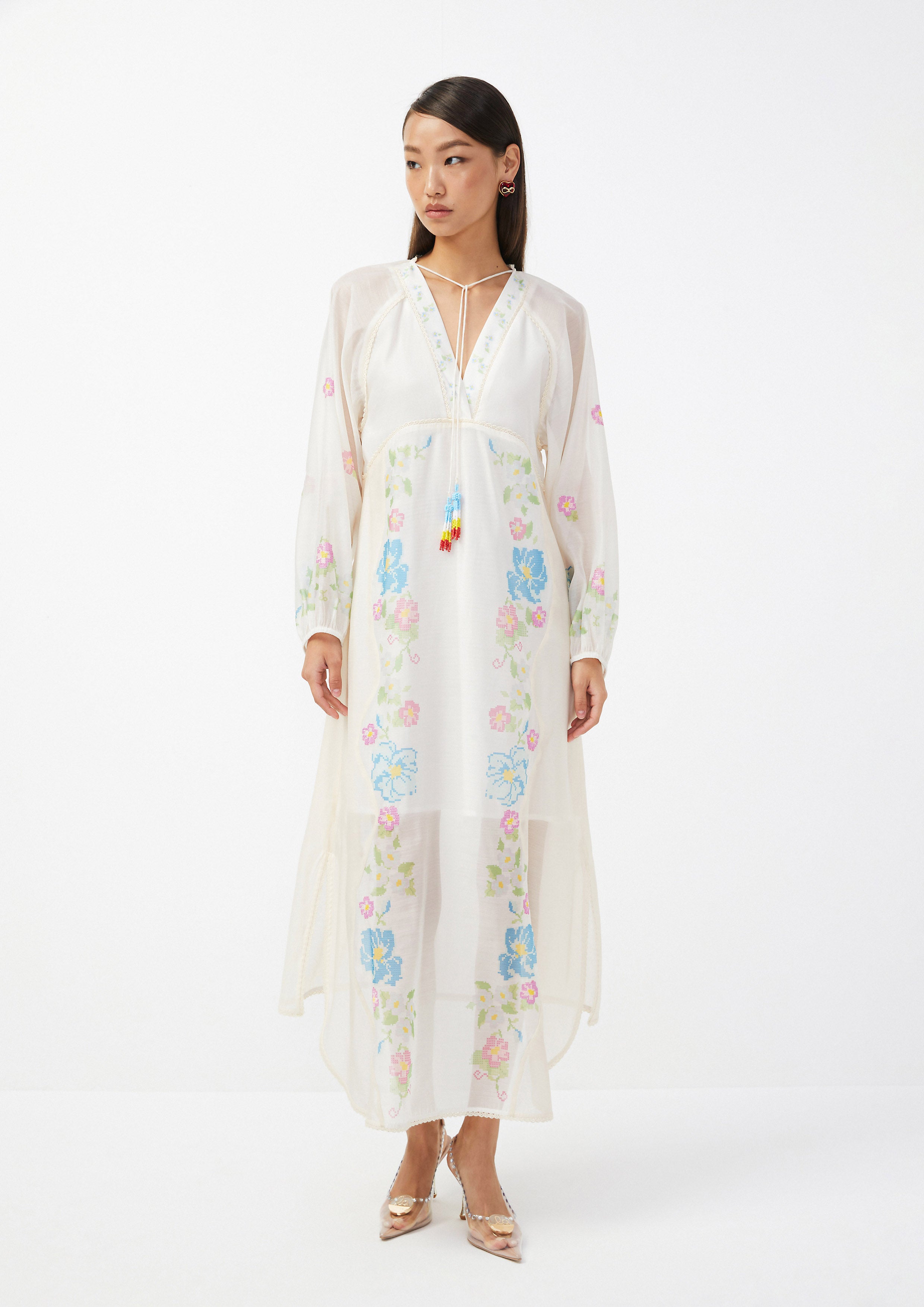 Floral Print Maxi Dress Scandi Folk Art