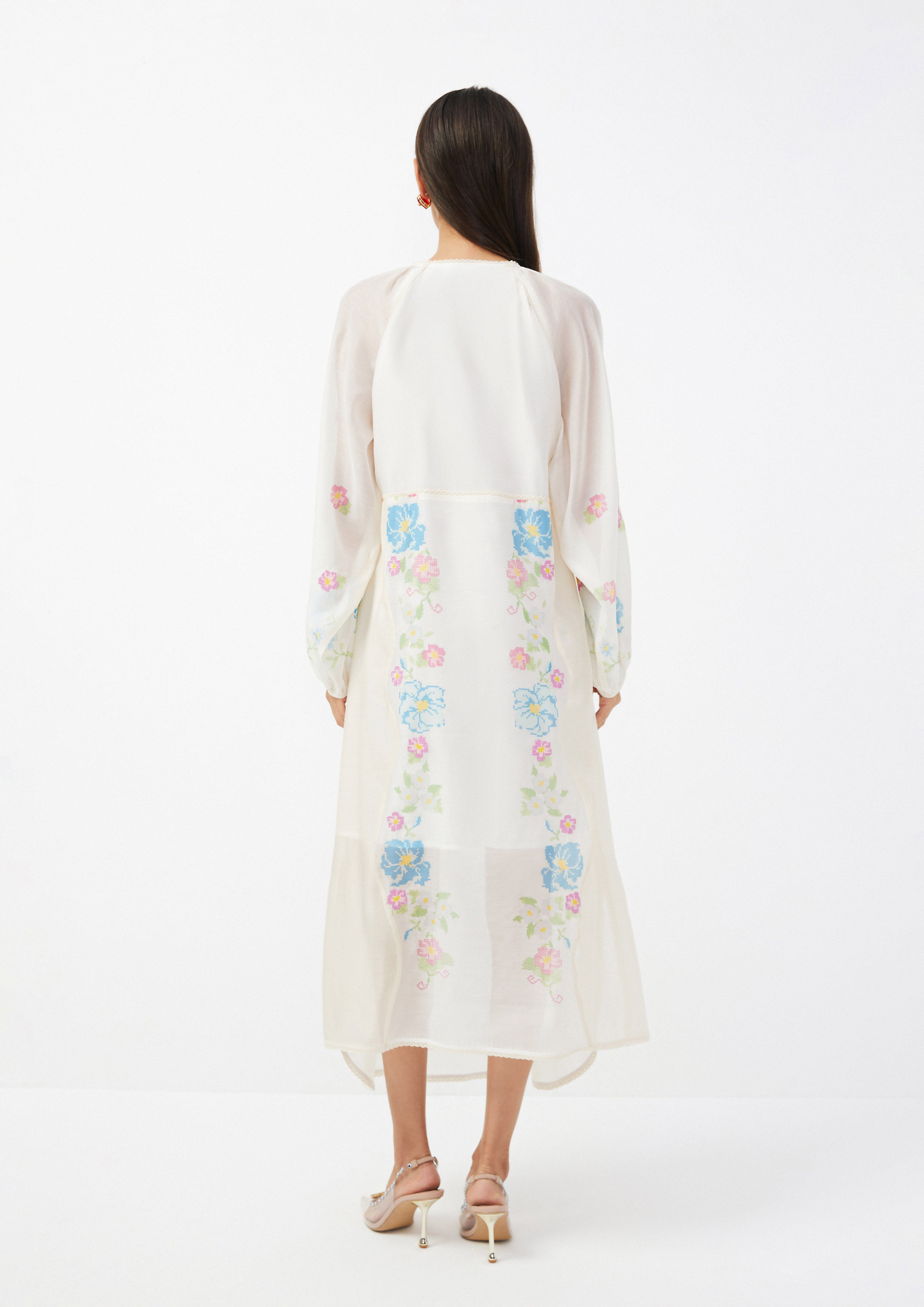 Floral Print Maxi Dress Scandi Folk Art