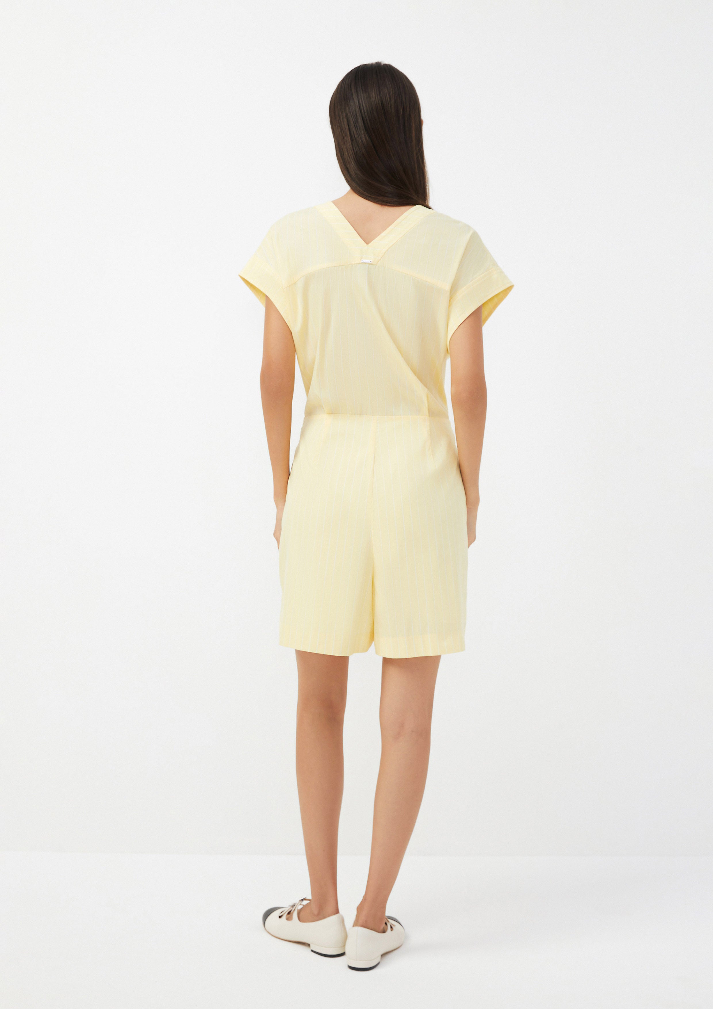Pinstripe Buttoned V-Neck Romper Urban Retreat