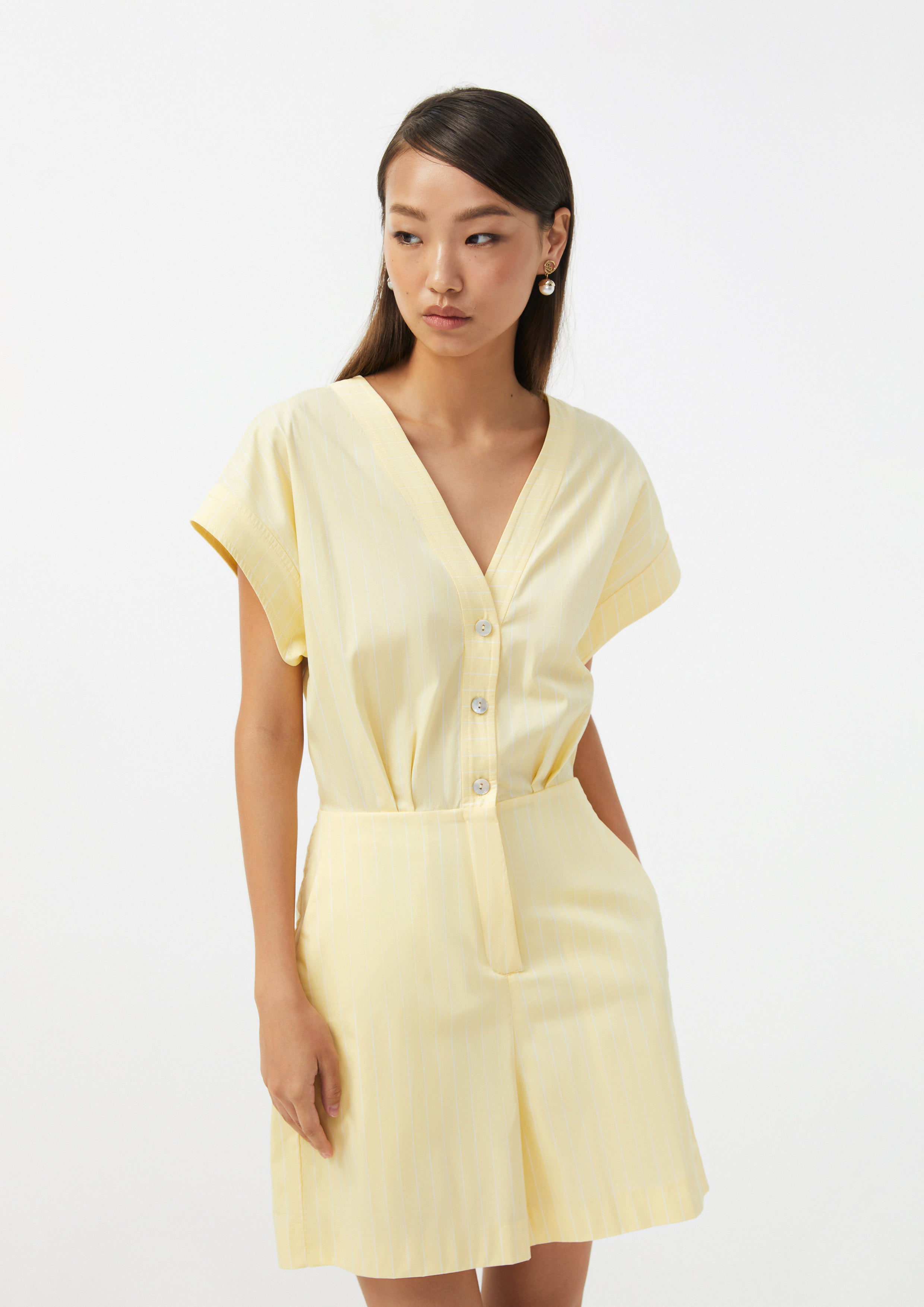 Pinstripe Buttoned V-Neck Romper Urban Retreat