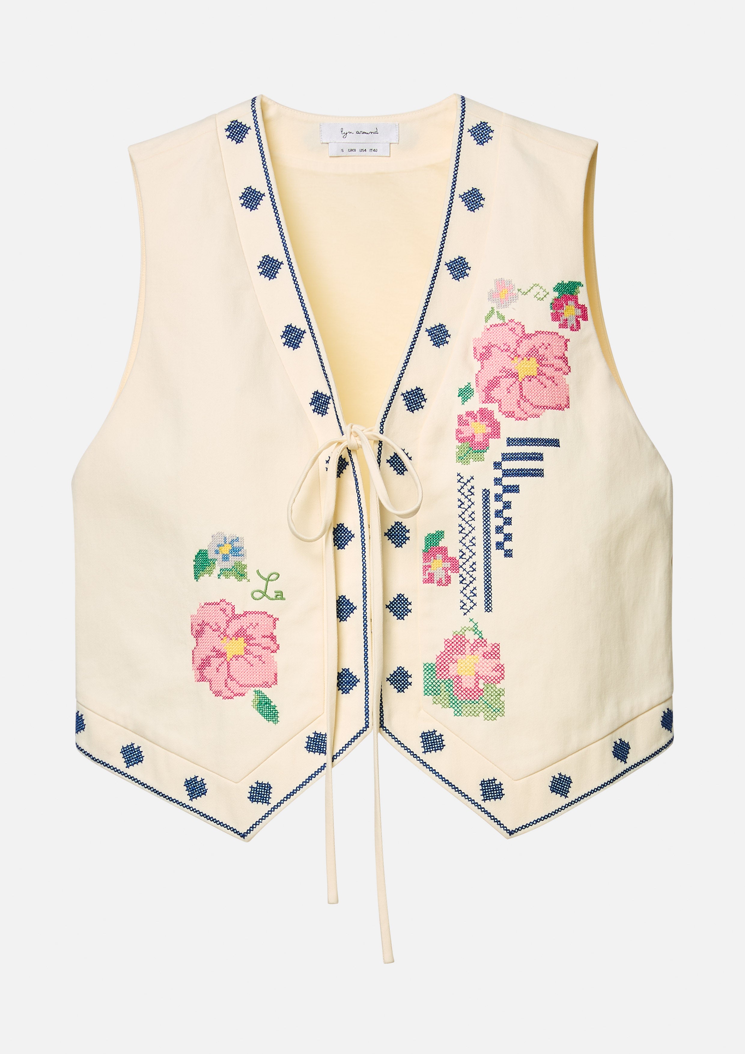 เสื้อกั๊ก ปักลายดอกไม้ ครอสติช Scandi Folk Art