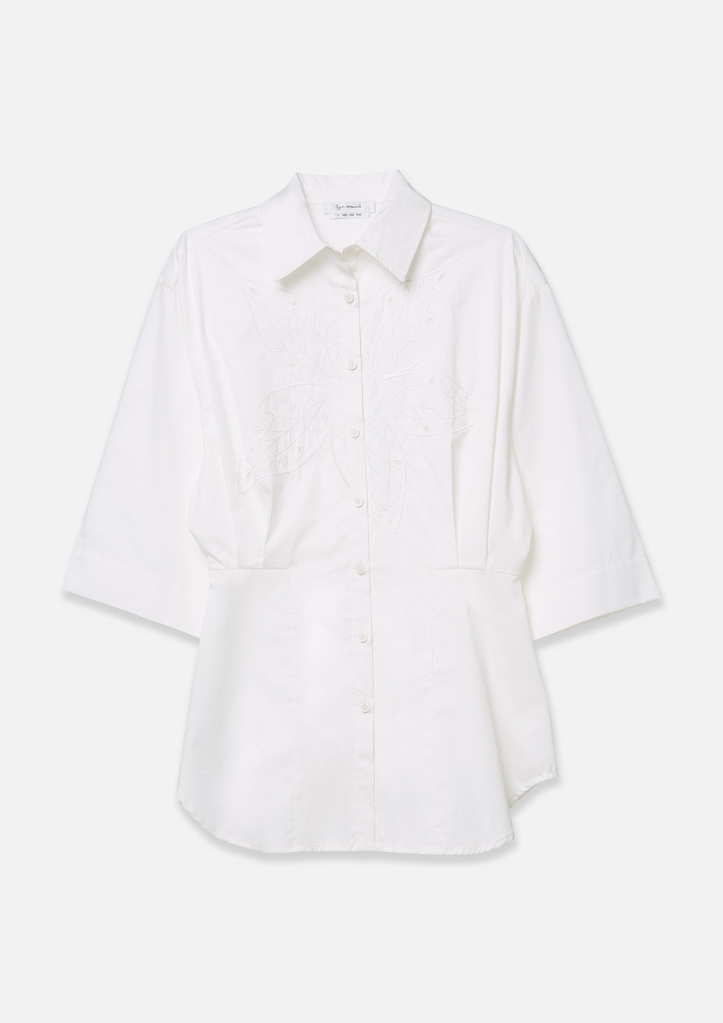 เสื้อเชิ้ต แขนสามส่วน ปักลายใบไม้ Scandi Folk Art