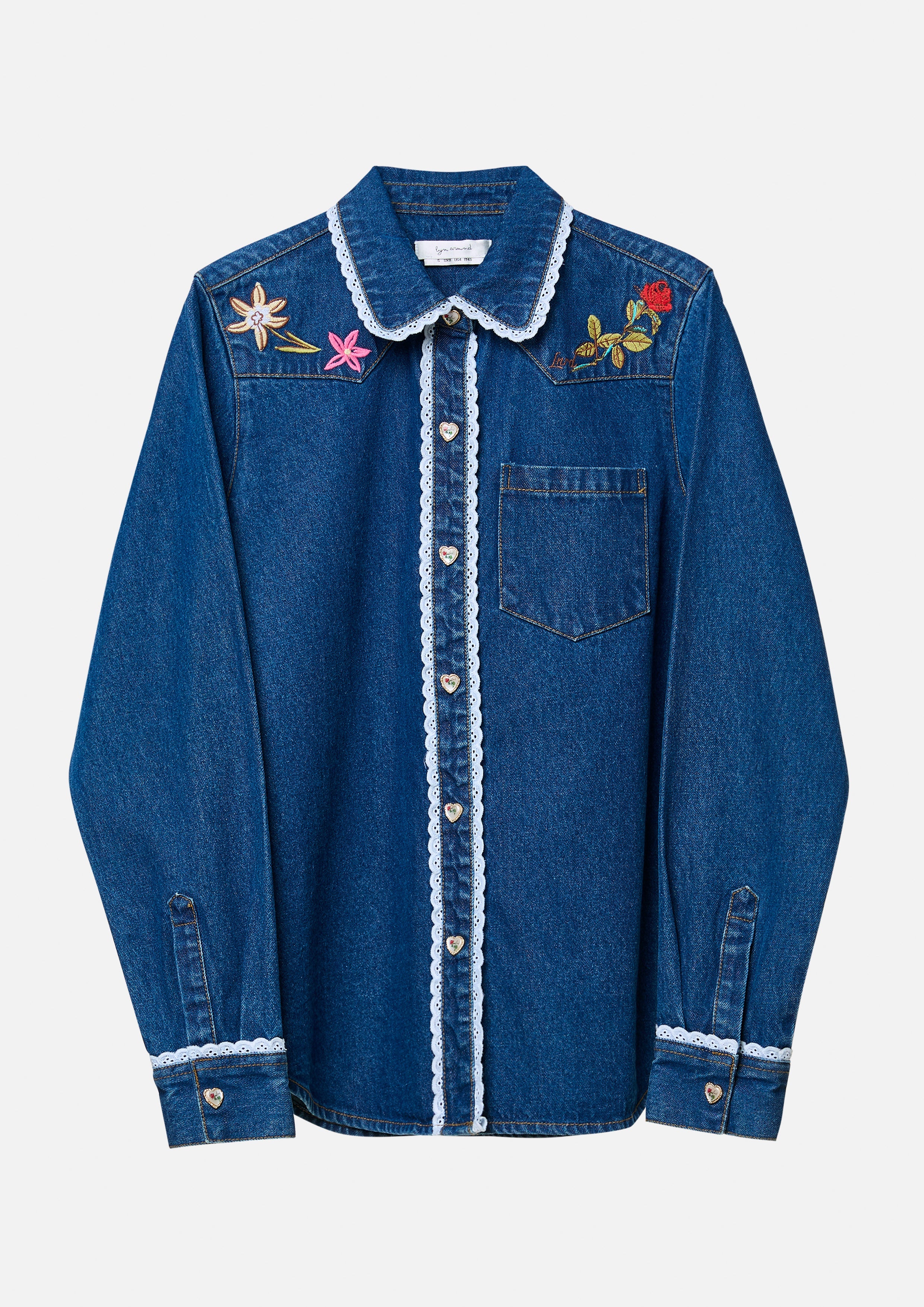 เสื้อเชิ้ตยีนส์ แขนยาว ปักลายดอกไม้ The Wild Spirit