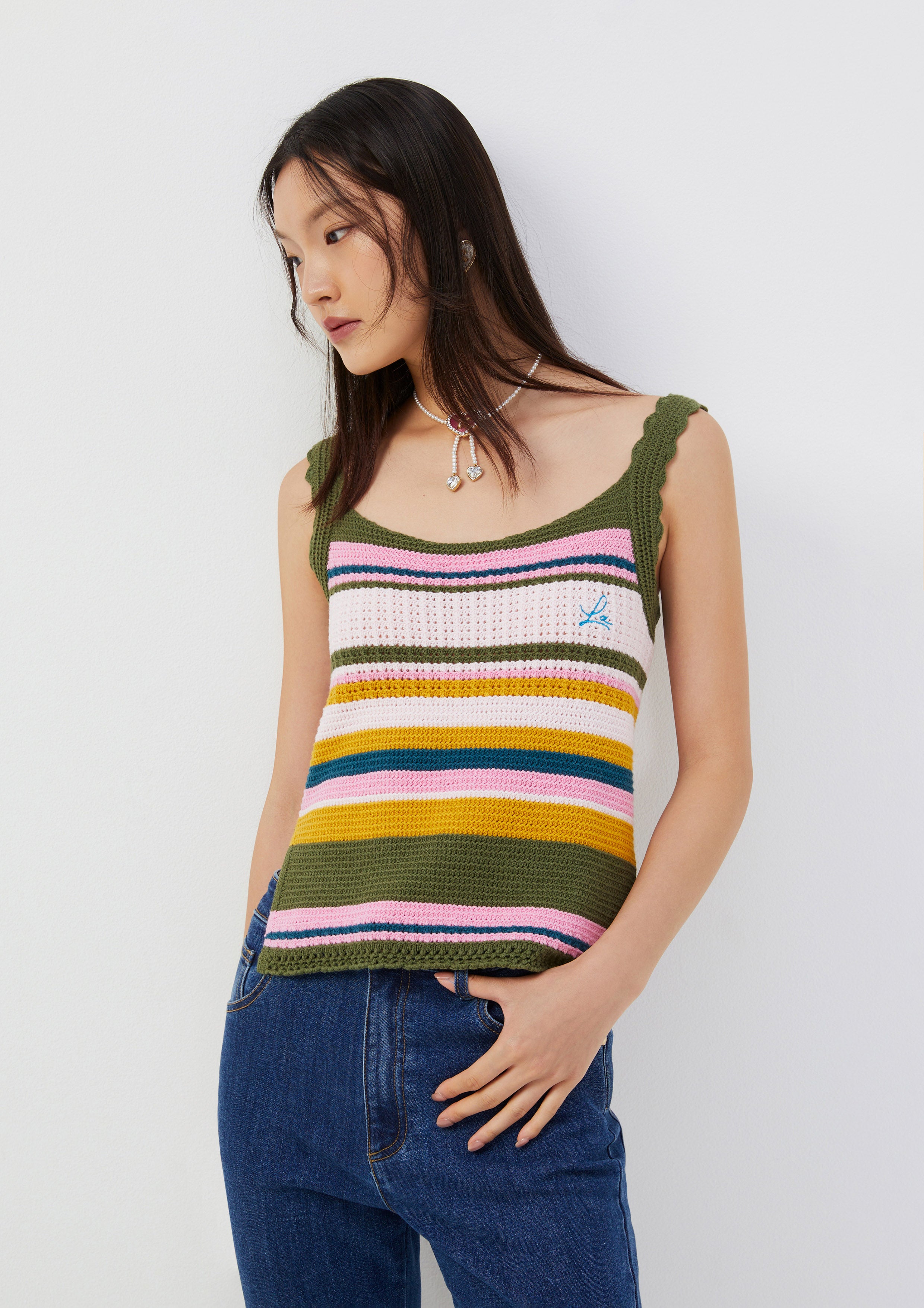 Multicolour Stripe Crochet Tank Top Ember Mirage