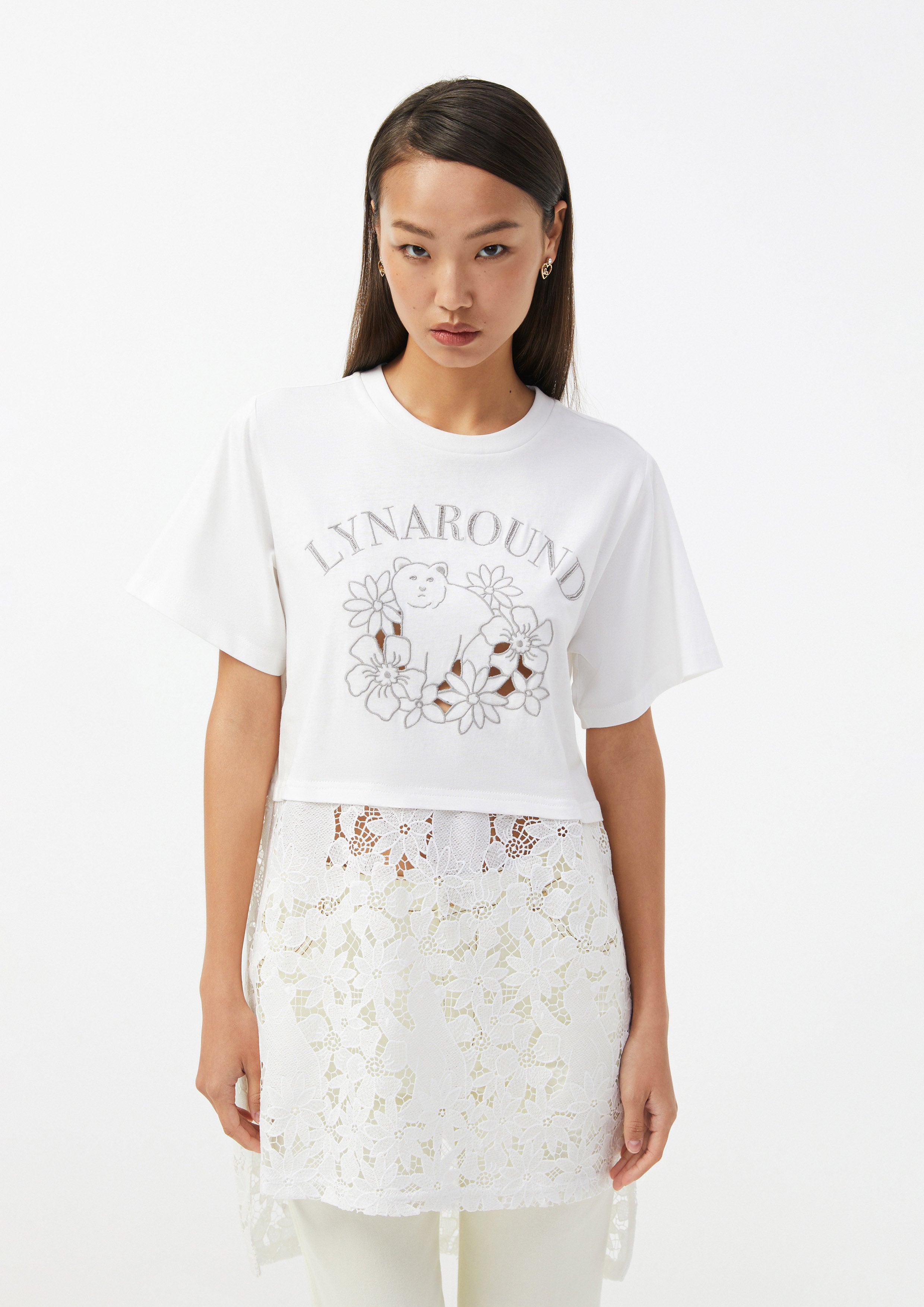 Bear & Floral Embroidered Lace Hem Top The Wild Spirit