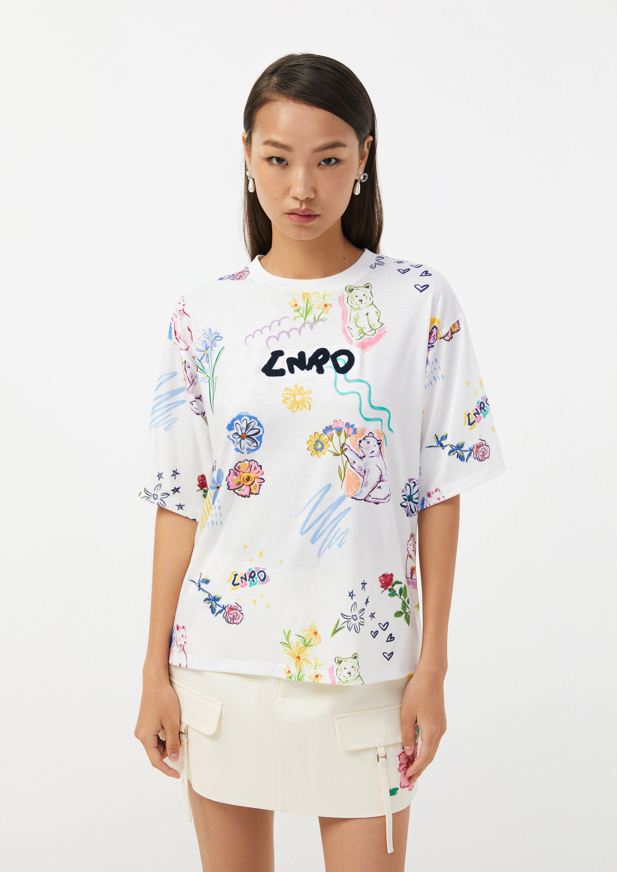 Playful Sketch Print Oversized T-Shirt The Wild Spirit
