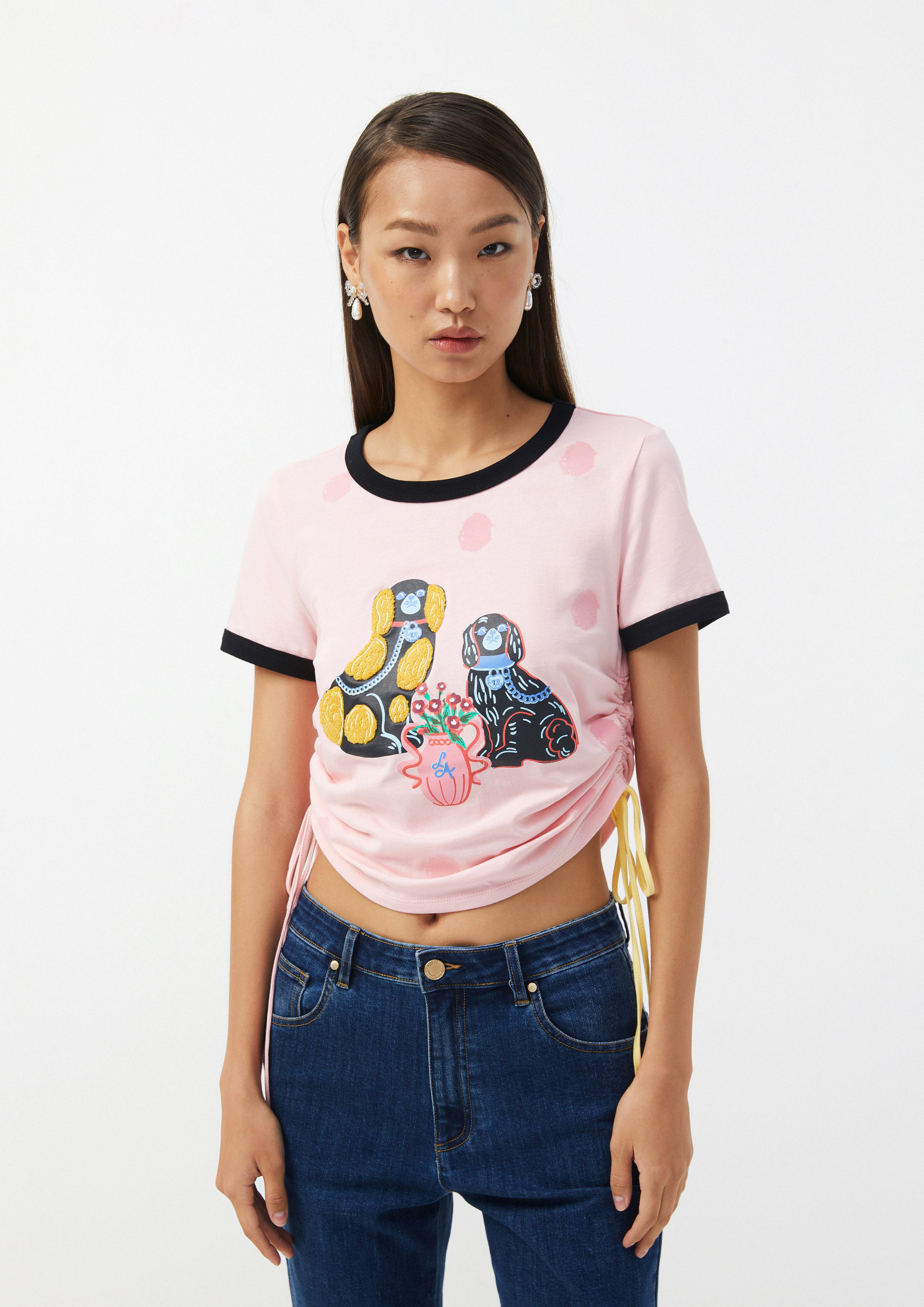 Dog Graphic Ruched Crop Top