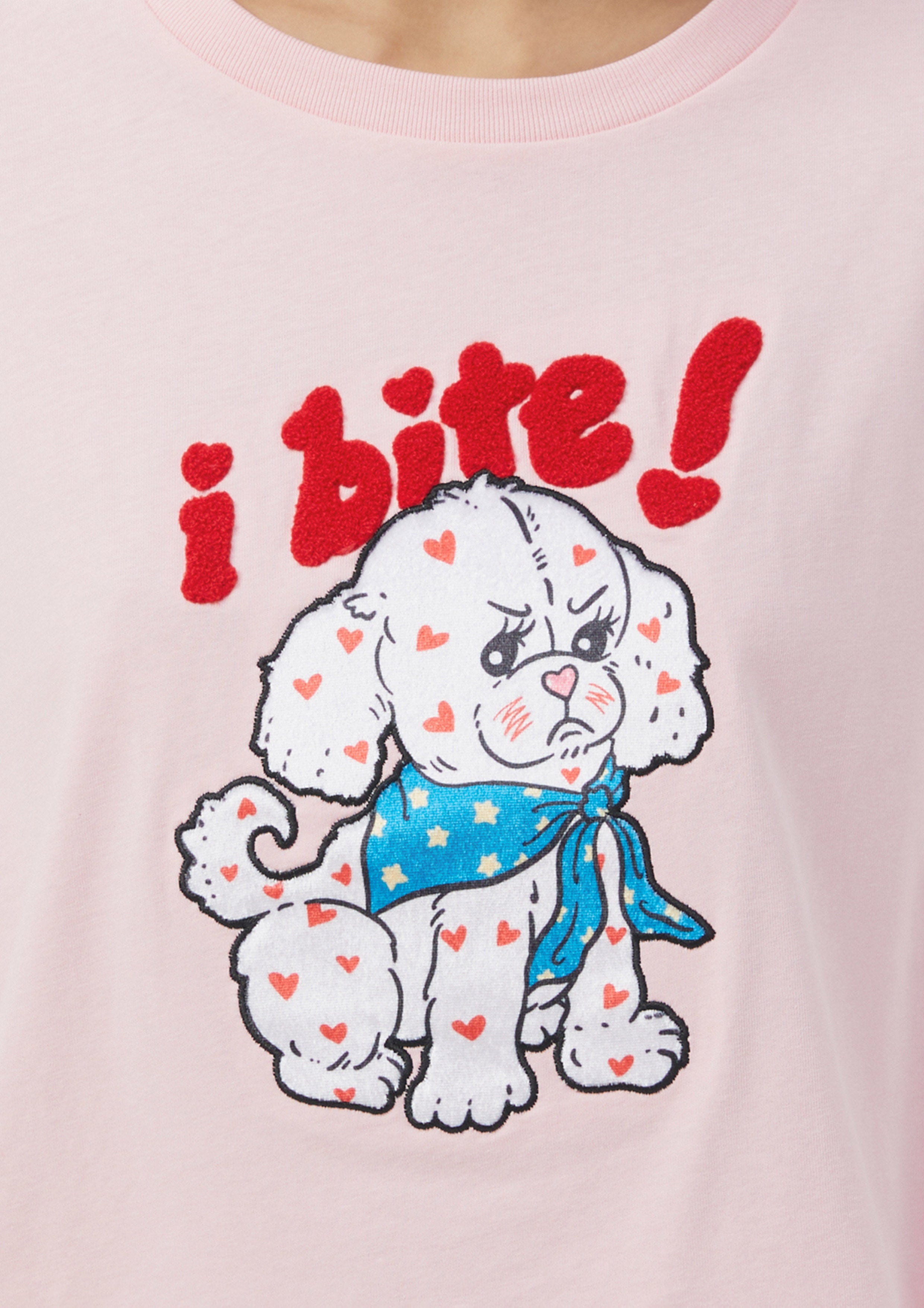 เสื้อยืด ทรงหลวม ลายกราฟิกน้องหมา "I Bite!"