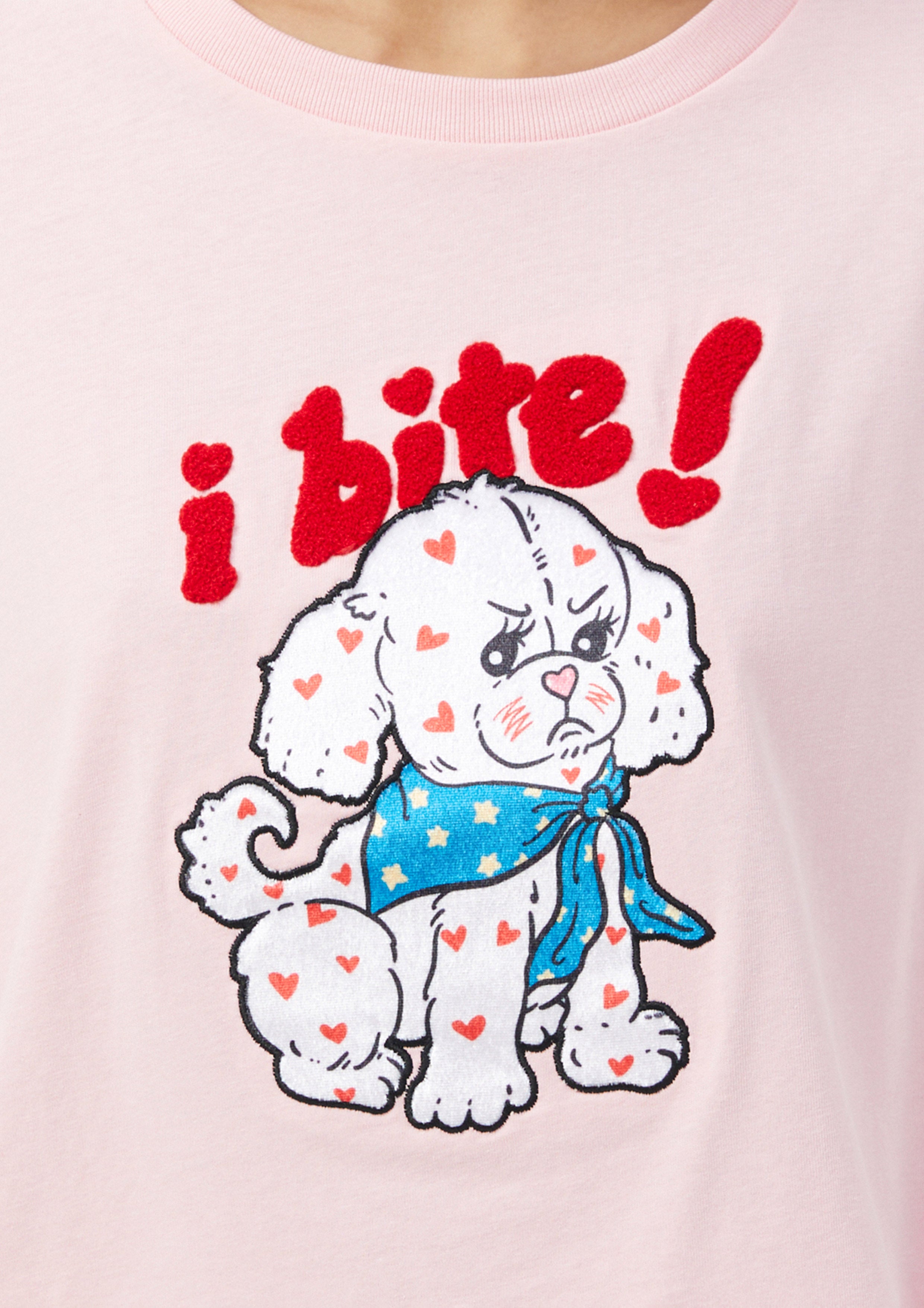 เสื้อยืด ทรงหลวม ลายกราฟิกน้องหมา "I Bite!"
