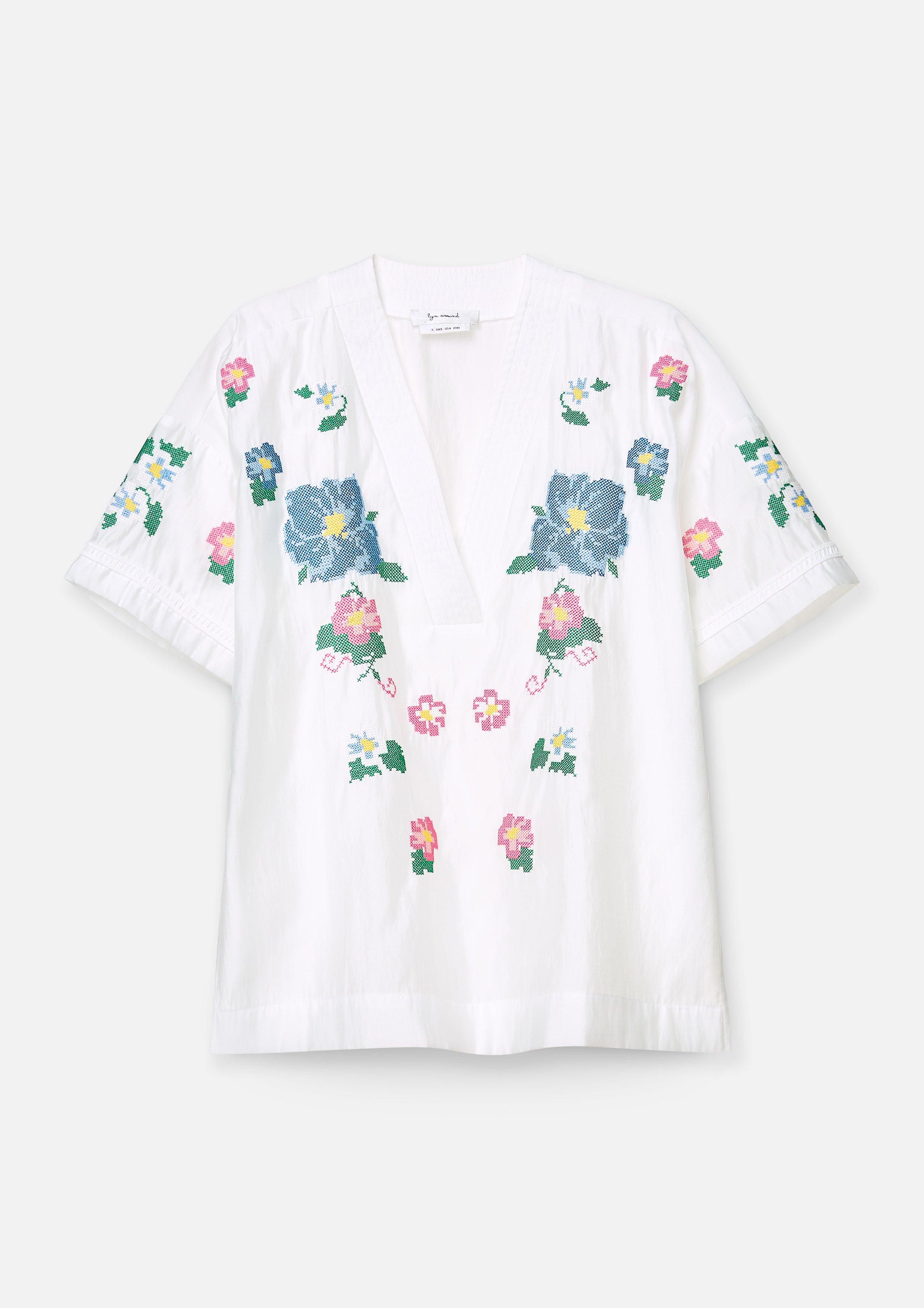 เสื้อทูนิก ปักครอสติช ลายดอกไม้ Scandi Folk Art